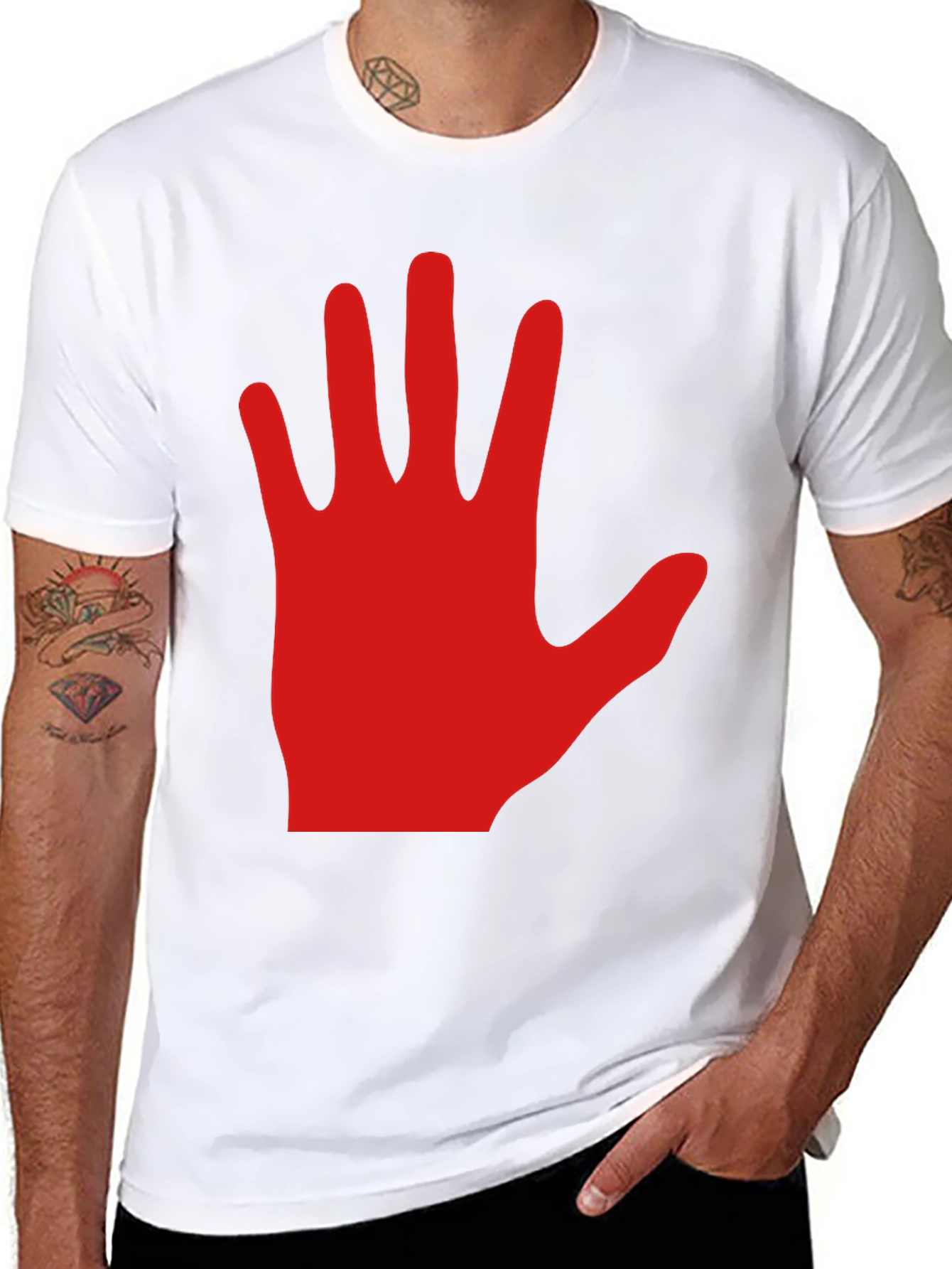 Red Hand Graphic Black Tee Shirt