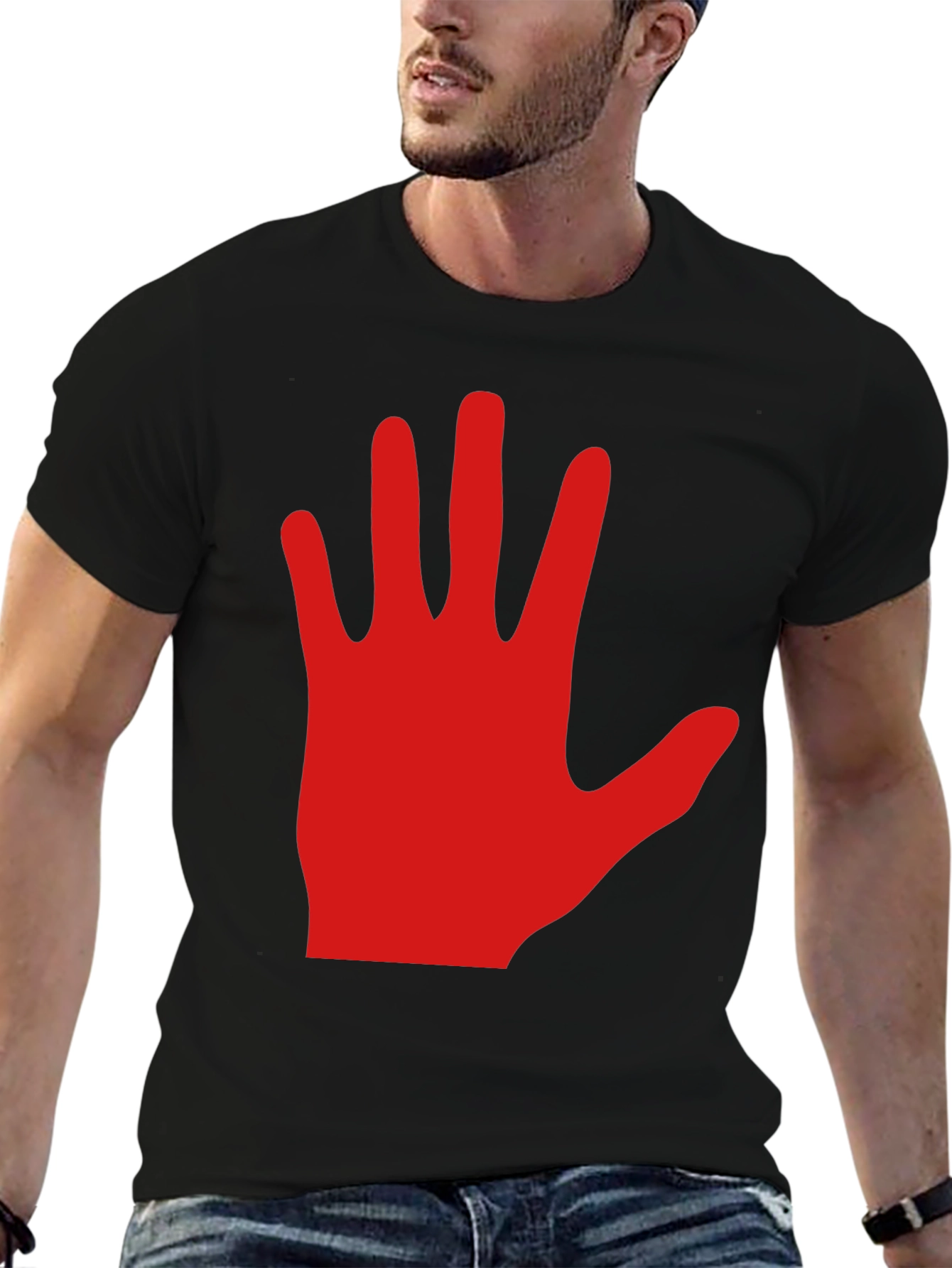 Red Hand Graphic Black Tee Shirt