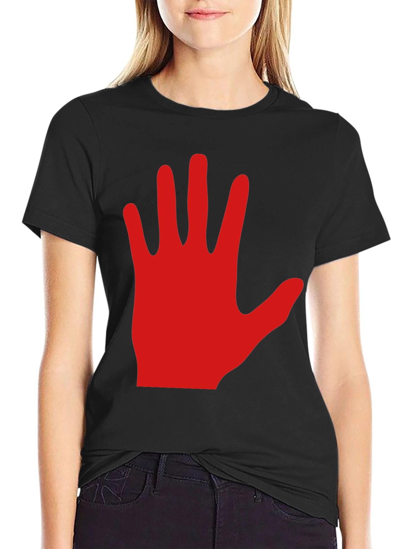 Red Hand Graphic Black Tee Shirt