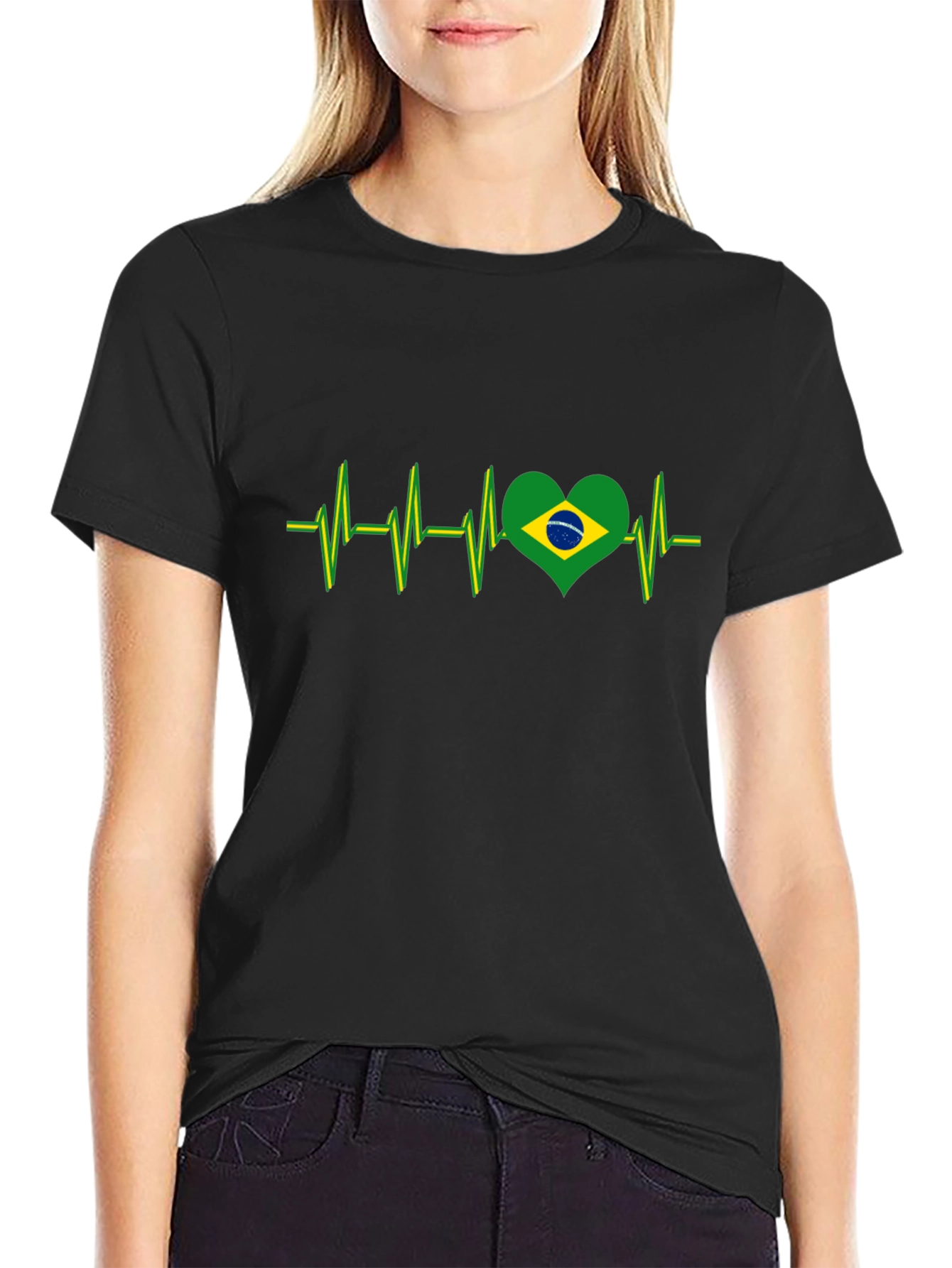 Brazil Heartbeat T-Shirt - Black