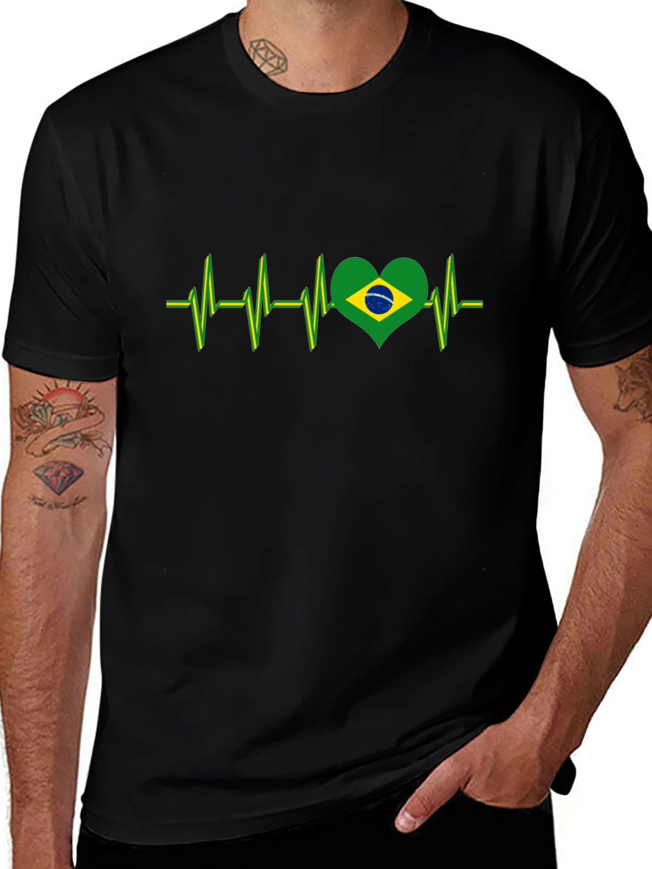Brazil Heartbeat T-Shirt - Black