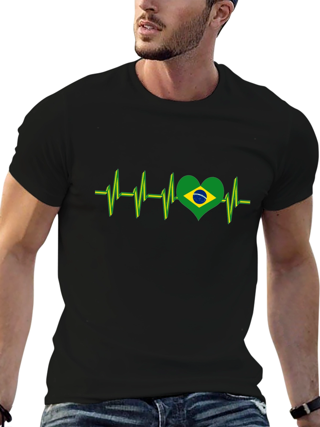 Brazil Heartbeat T-Shirt - Black