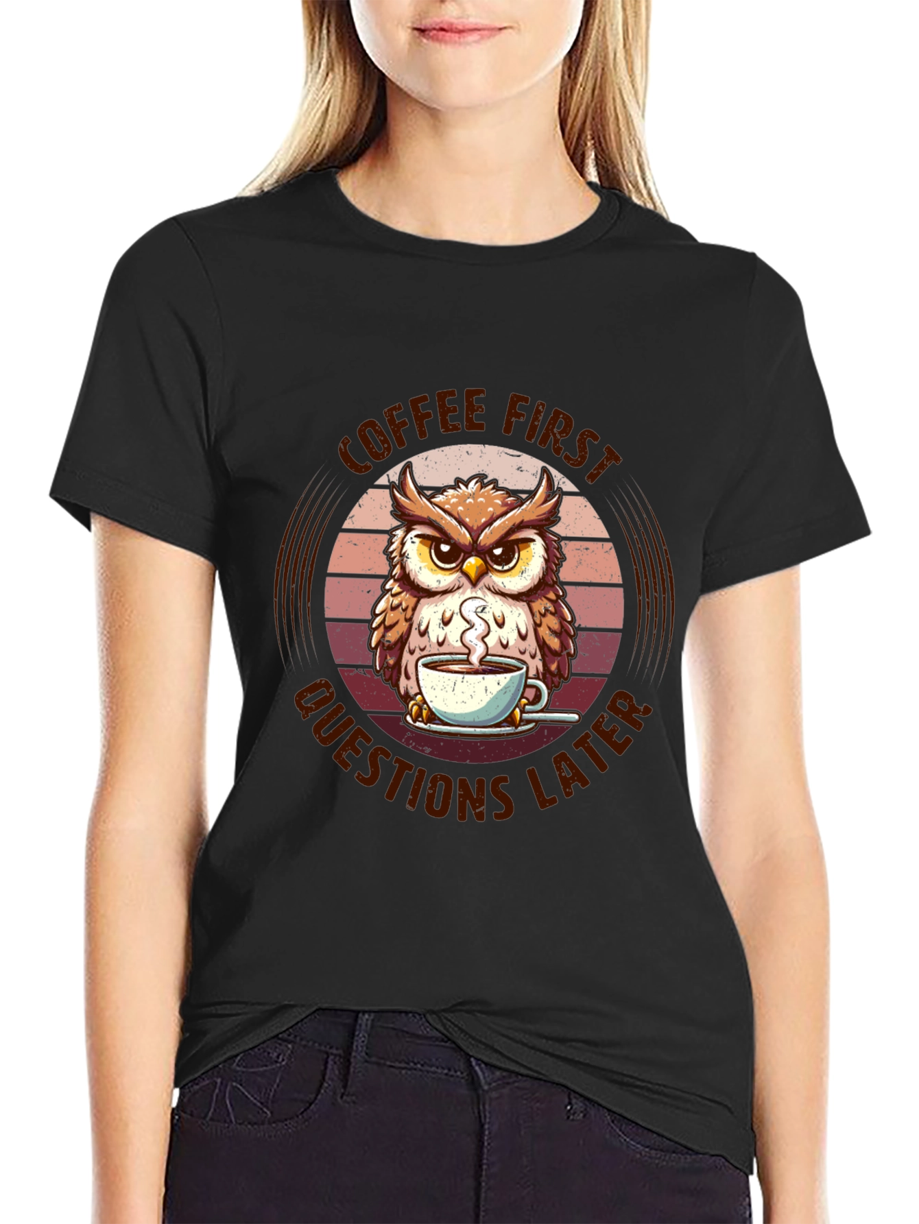 Coffee First Owl T-Shirt - Unisex Graphic Tee