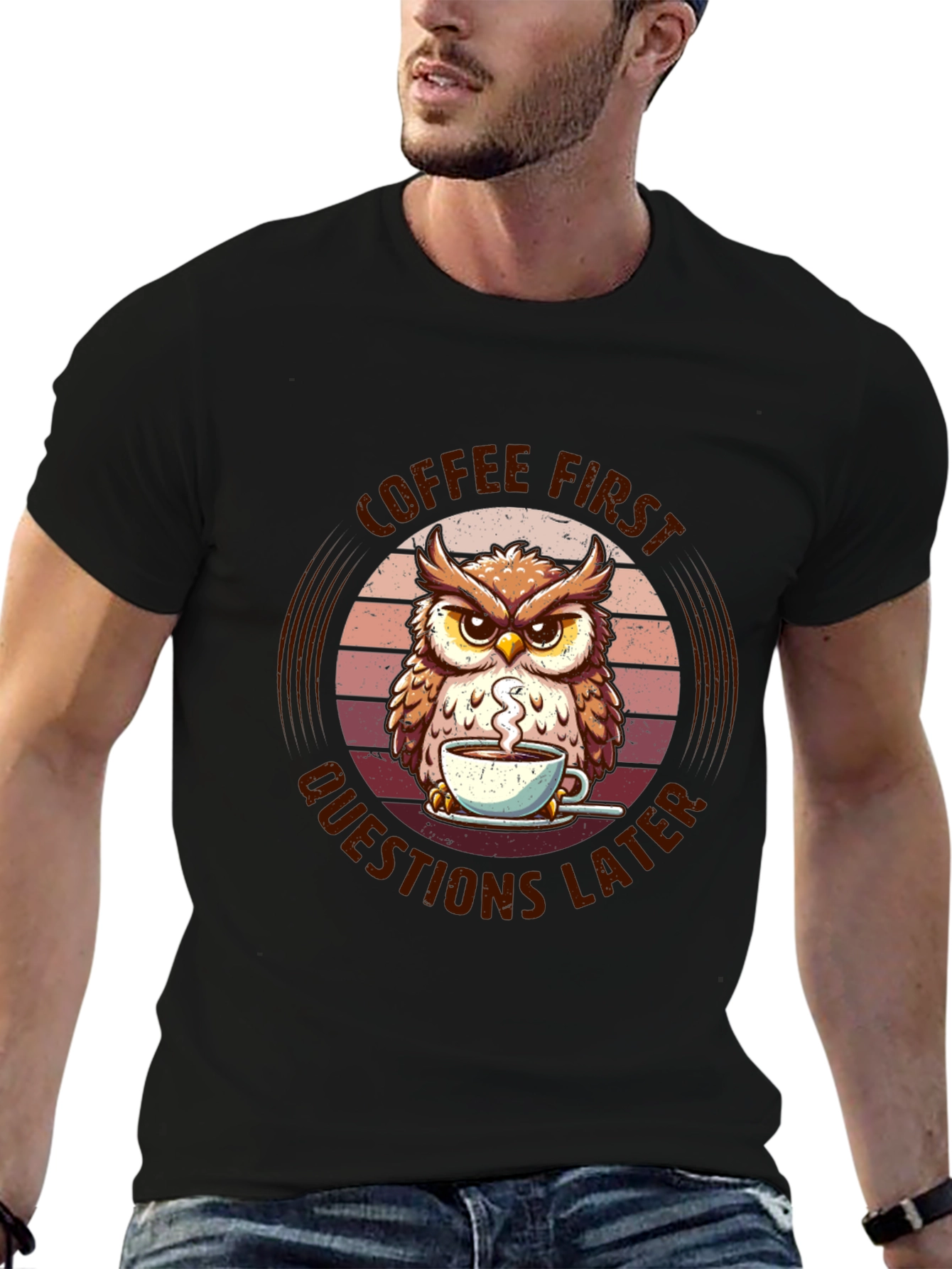 Coffee First Owl T-Shirt - Unisex Graphic Tee