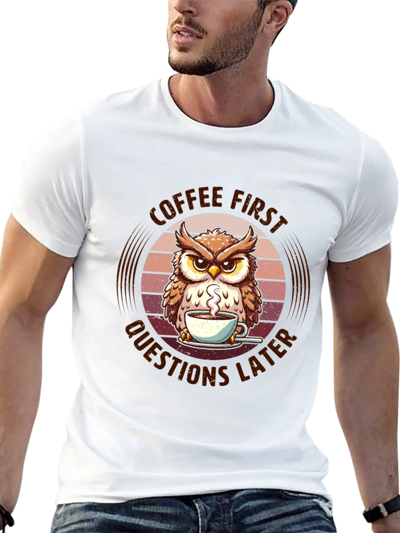 Coffee First Owl T-Shirt - Unisex Graphic Tee