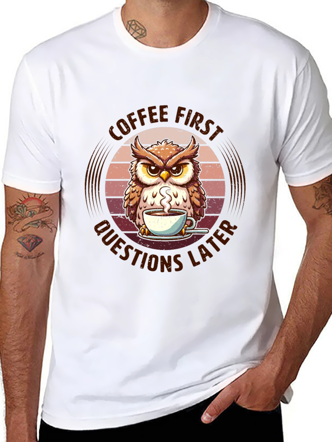 Coffee First Owl T-Shirt - Unisex Graphic Tee