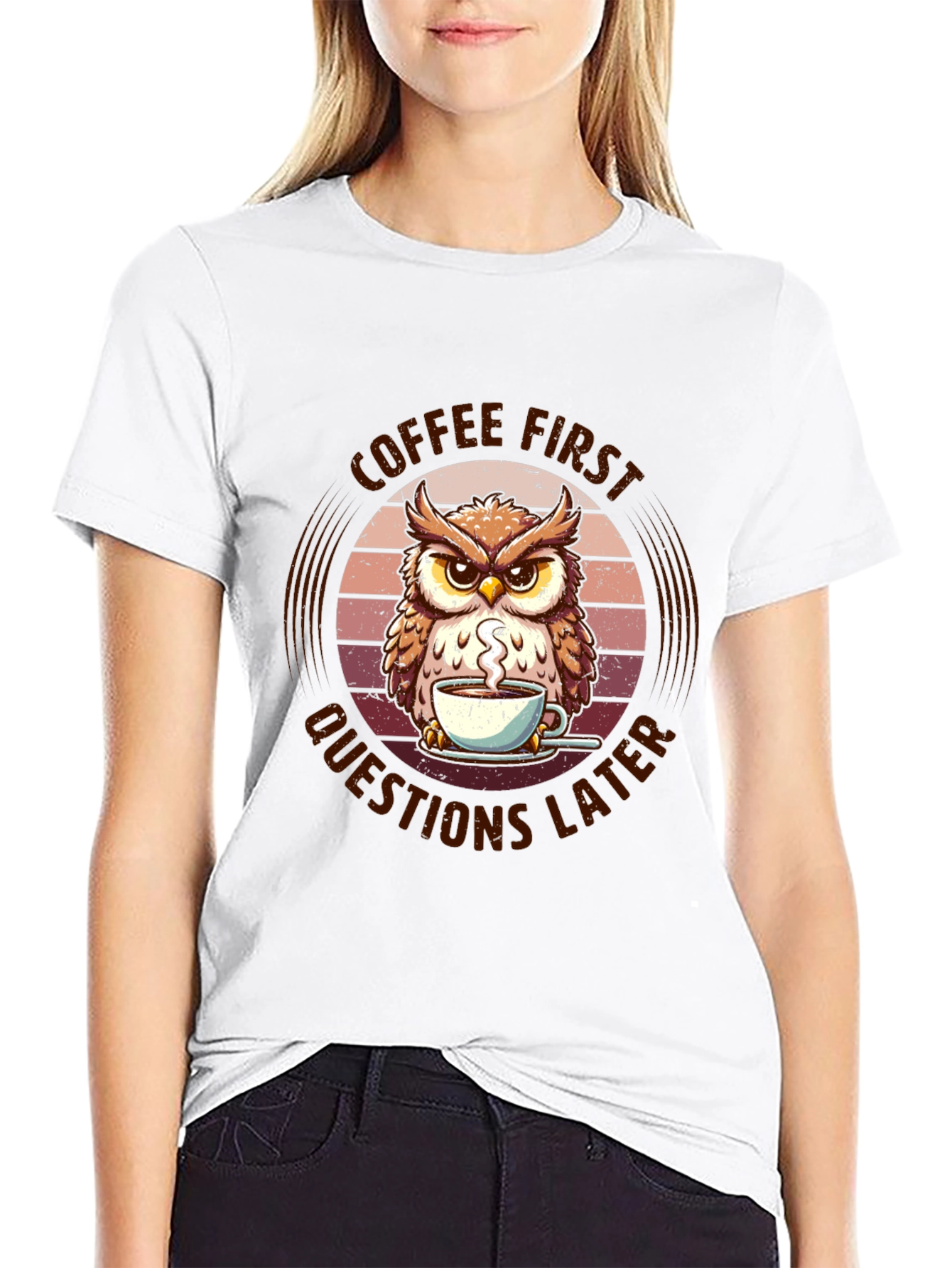 Coffee First Owl T-Shirt - Unisex Graphic Tee