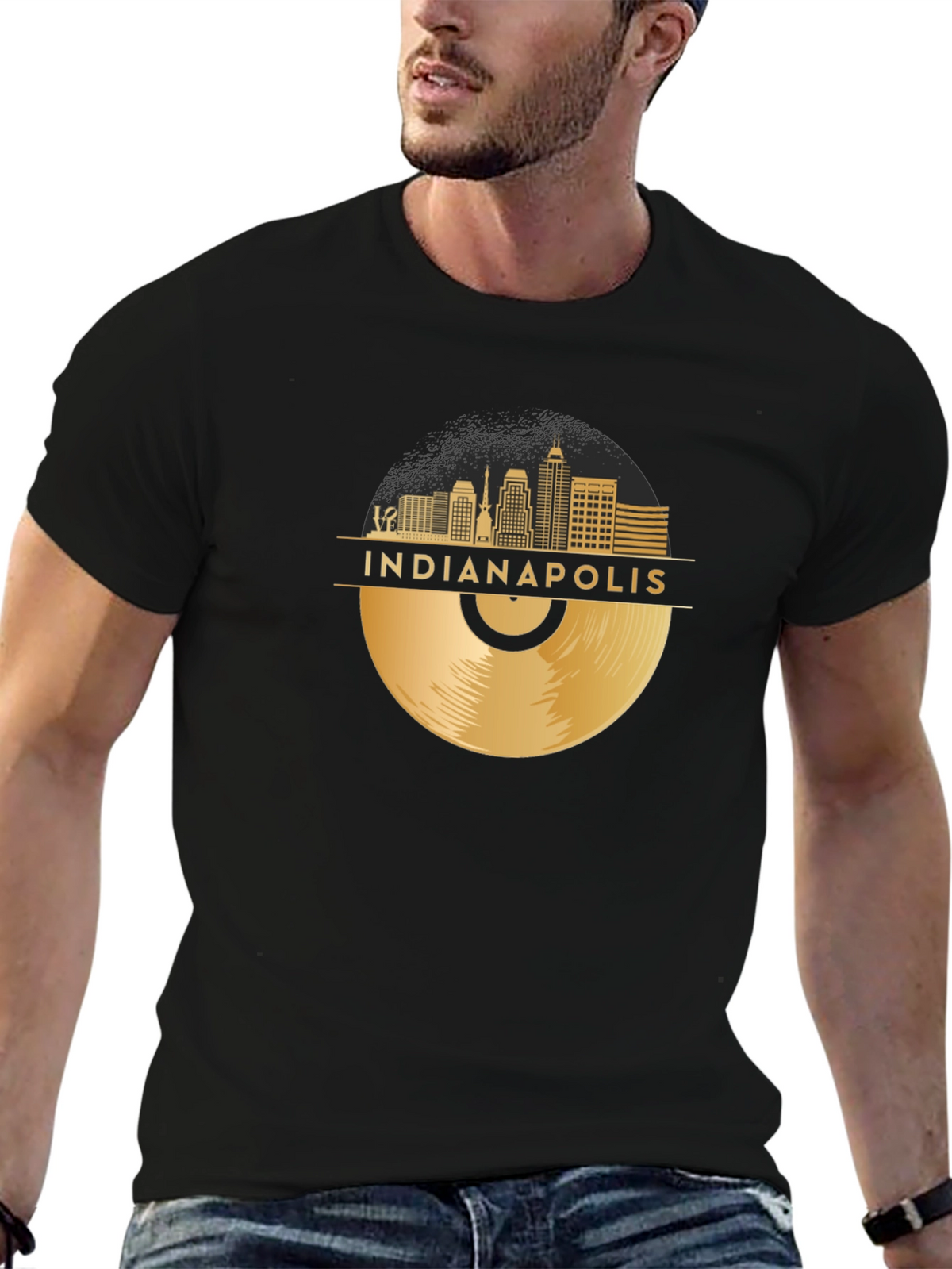 Indianapolis Skyline Record Graphic T-Shirt