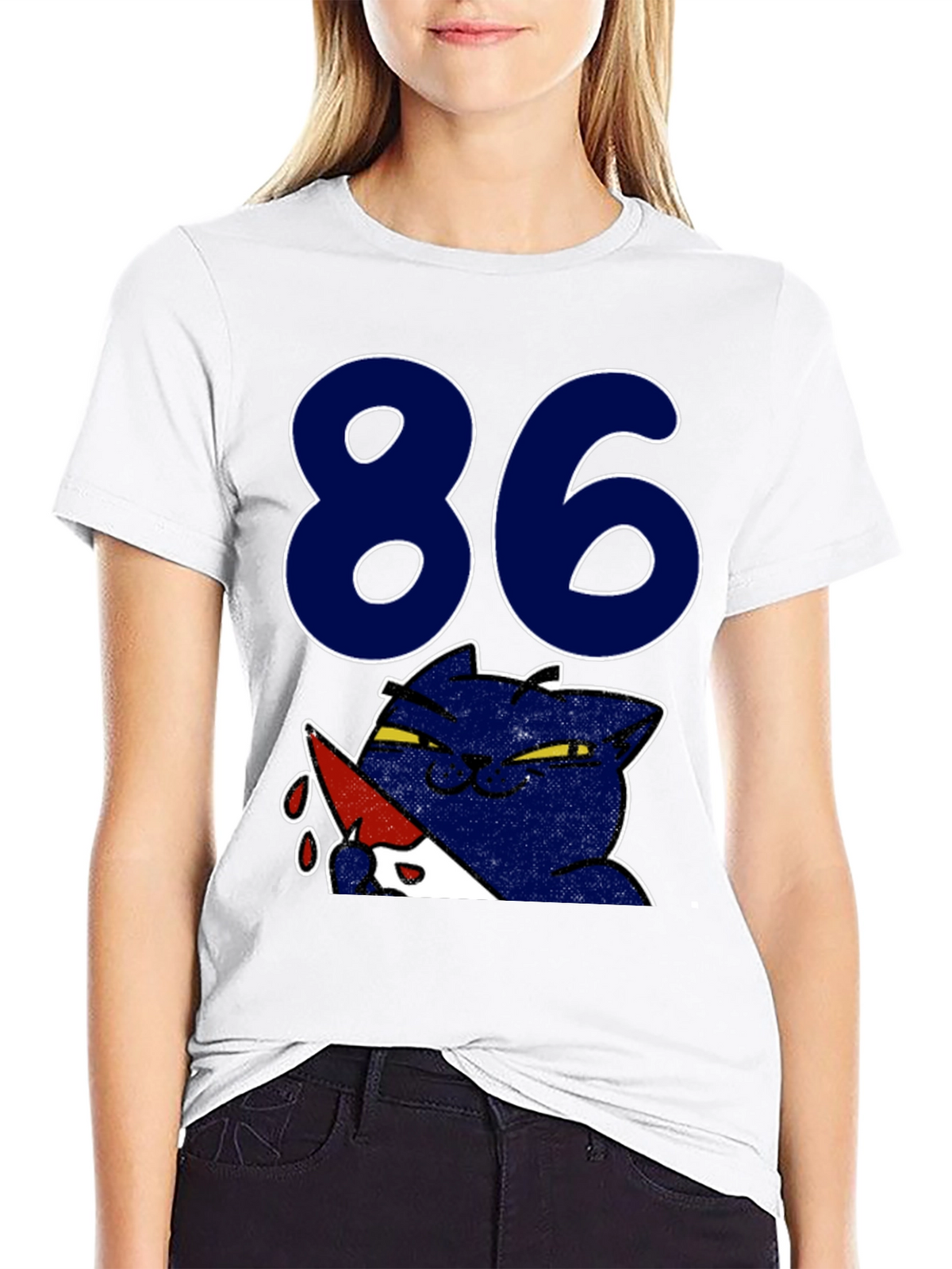 Funny Cat 86 T-Shirt - Black Crew Neck Tee