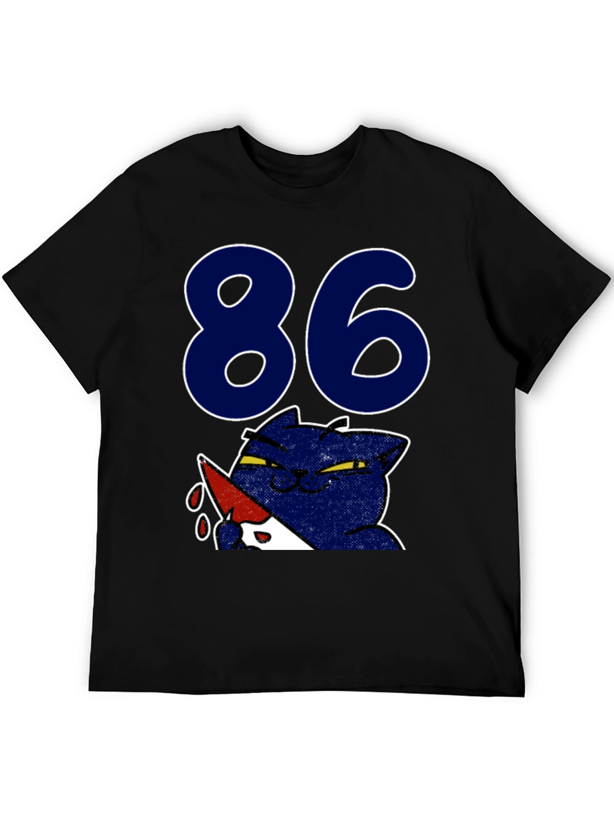 Funny Cat 86 T-Shirt - Black Crew Neck Tee