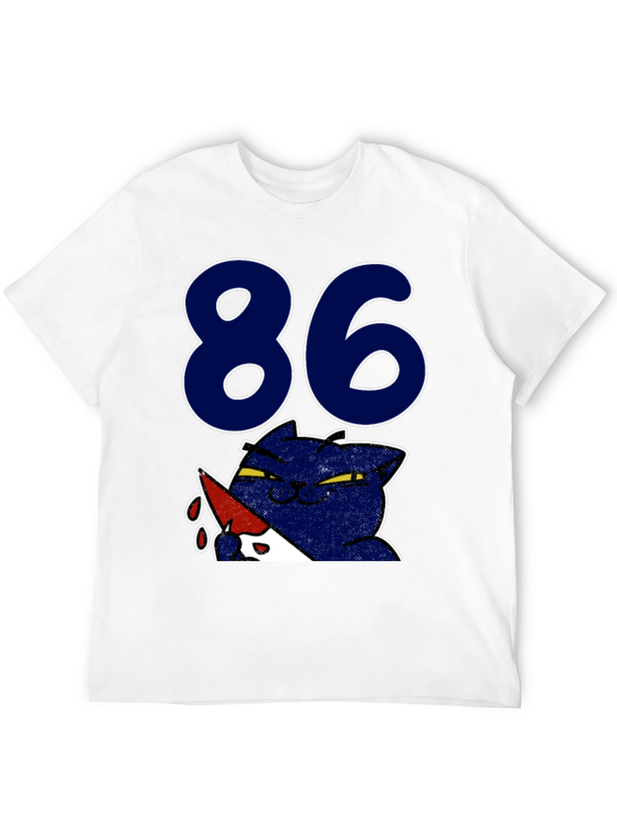 Funny Cat 86 T-Shirt - Black Crew Neck Tee
