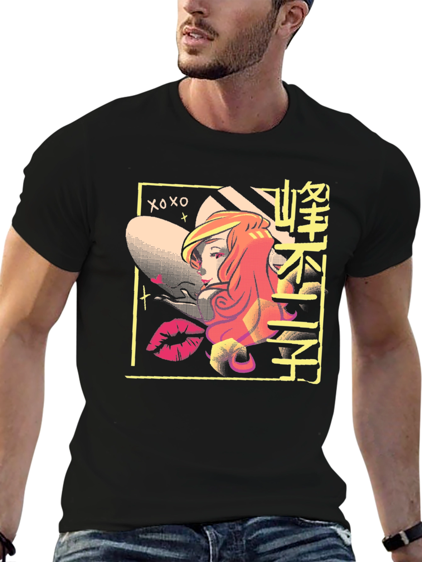 Retro Anime T-Shirt - Black Cotton Graphic Tee