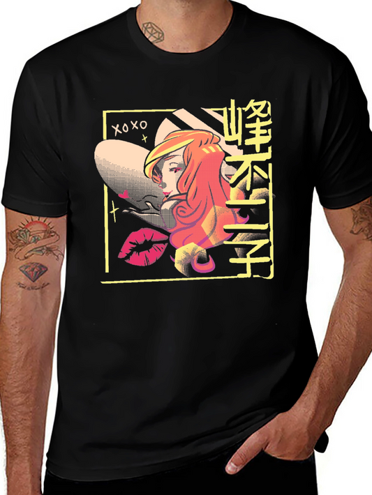 Retro Anime T-Shirt - Black Cotton Graphic Tee