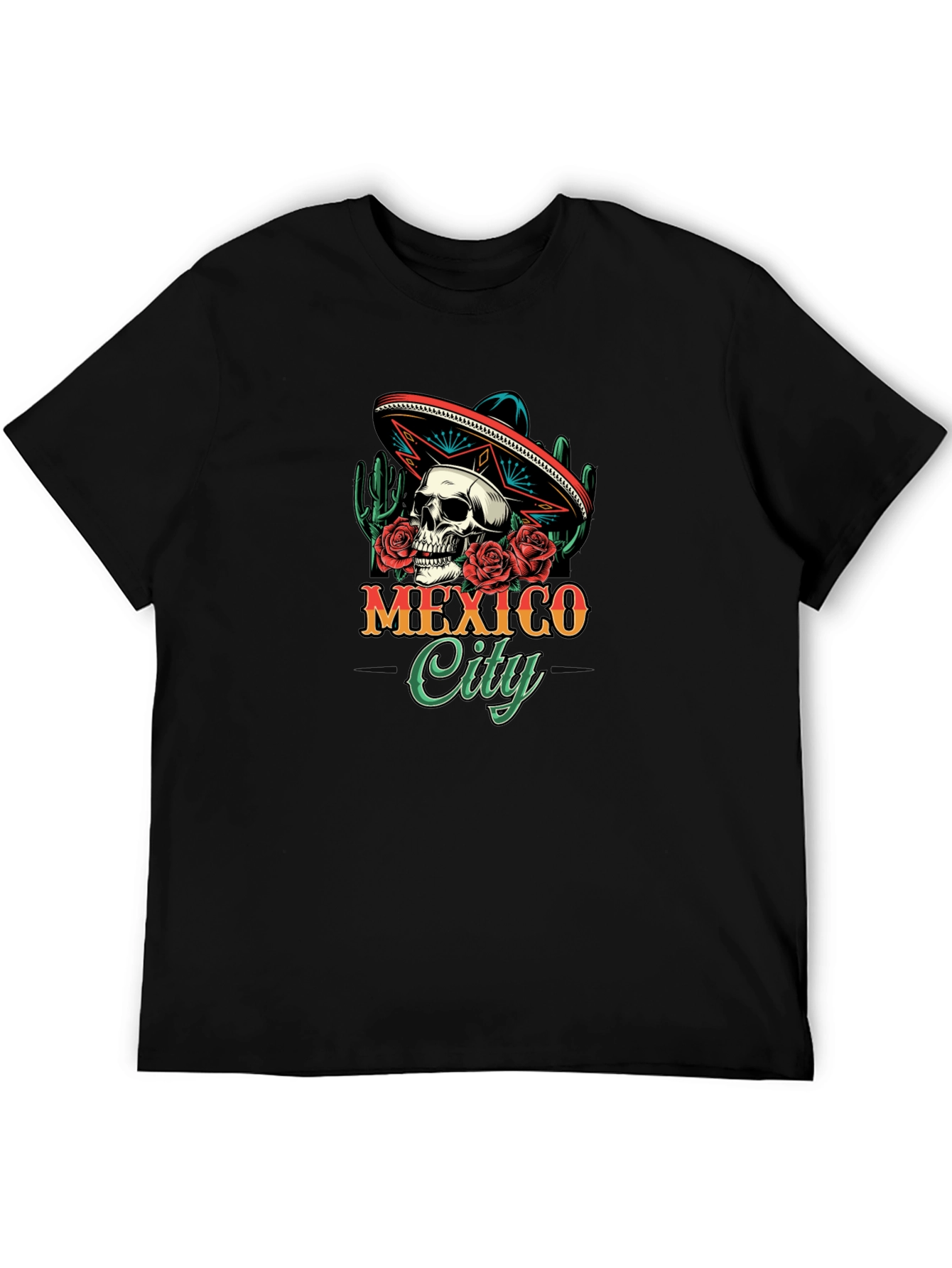 Mexico City Skull Sombrero T-Shirt - Mens Black Tee