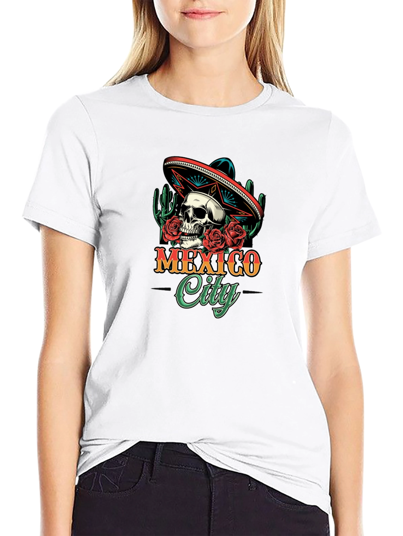 Mexico City Skull Sombrero T-Shirt - Mens Black Tee
