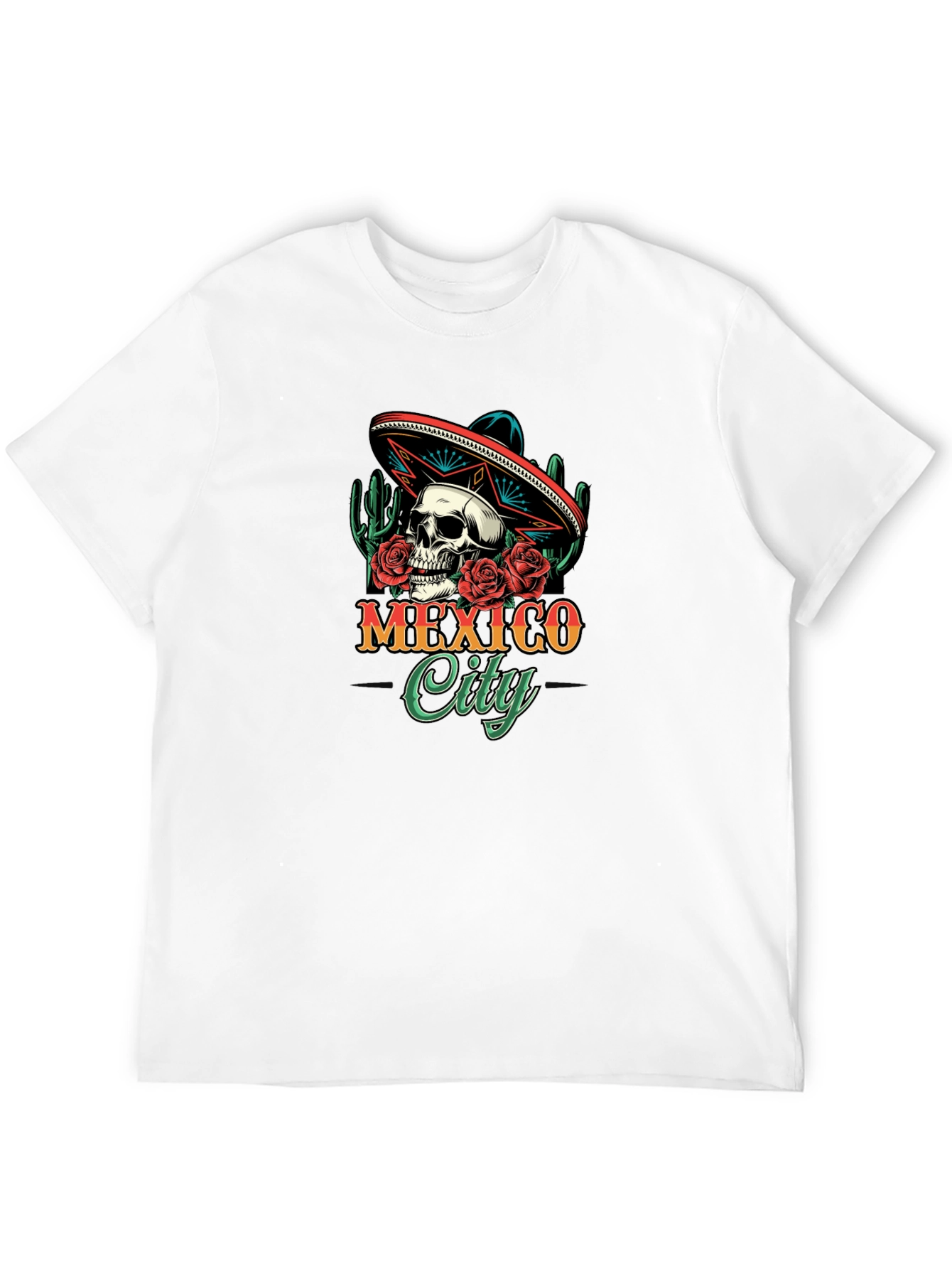 Mexico City Skull Sombrero T-Shirt - Mens Black Tee