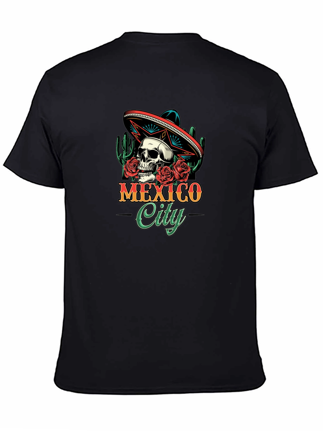 Mexico City Skull Sombrero T-Shirt - Mens Black Tee