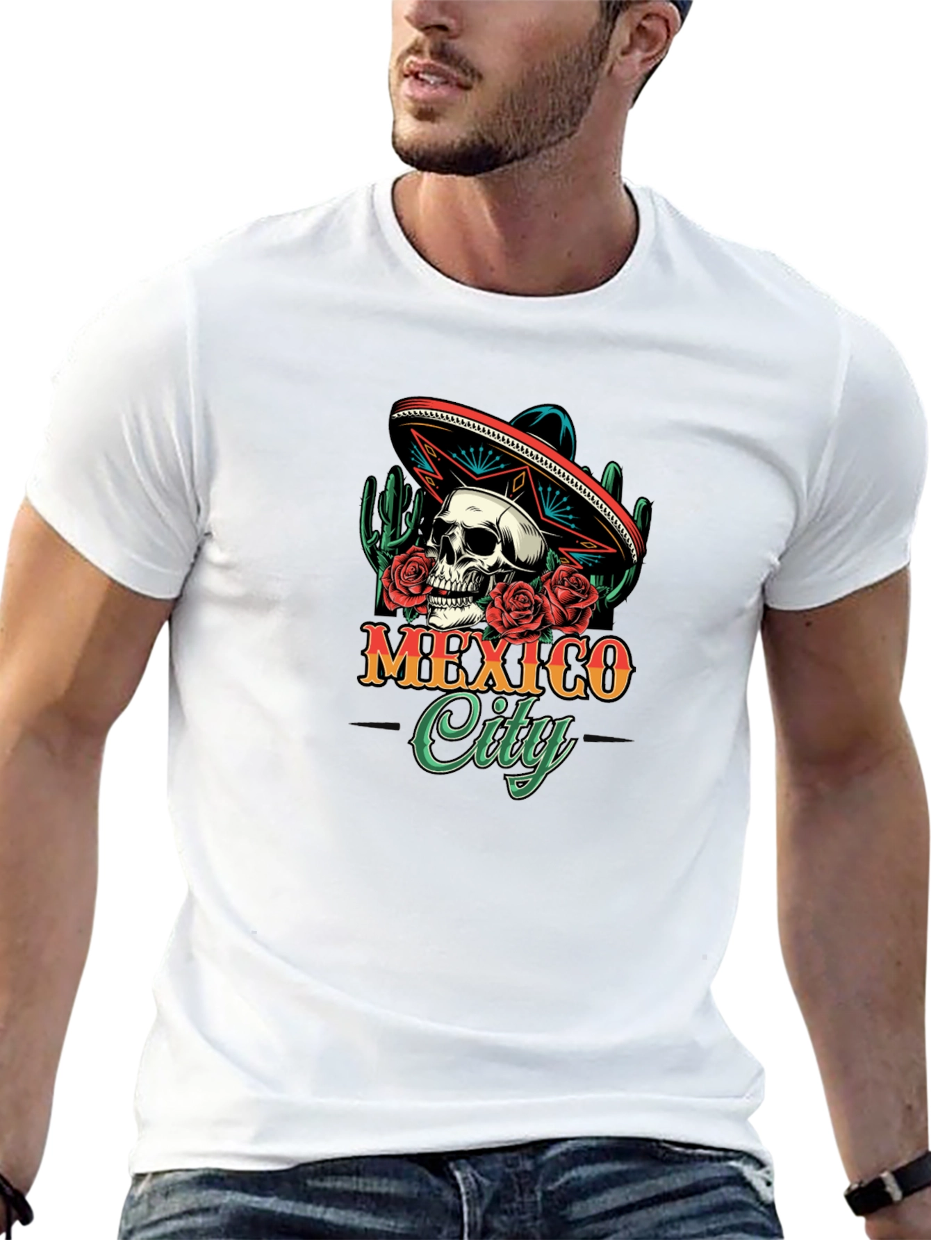 Mexico City Skull Sombrero T-Shirt - Mens Black Tee