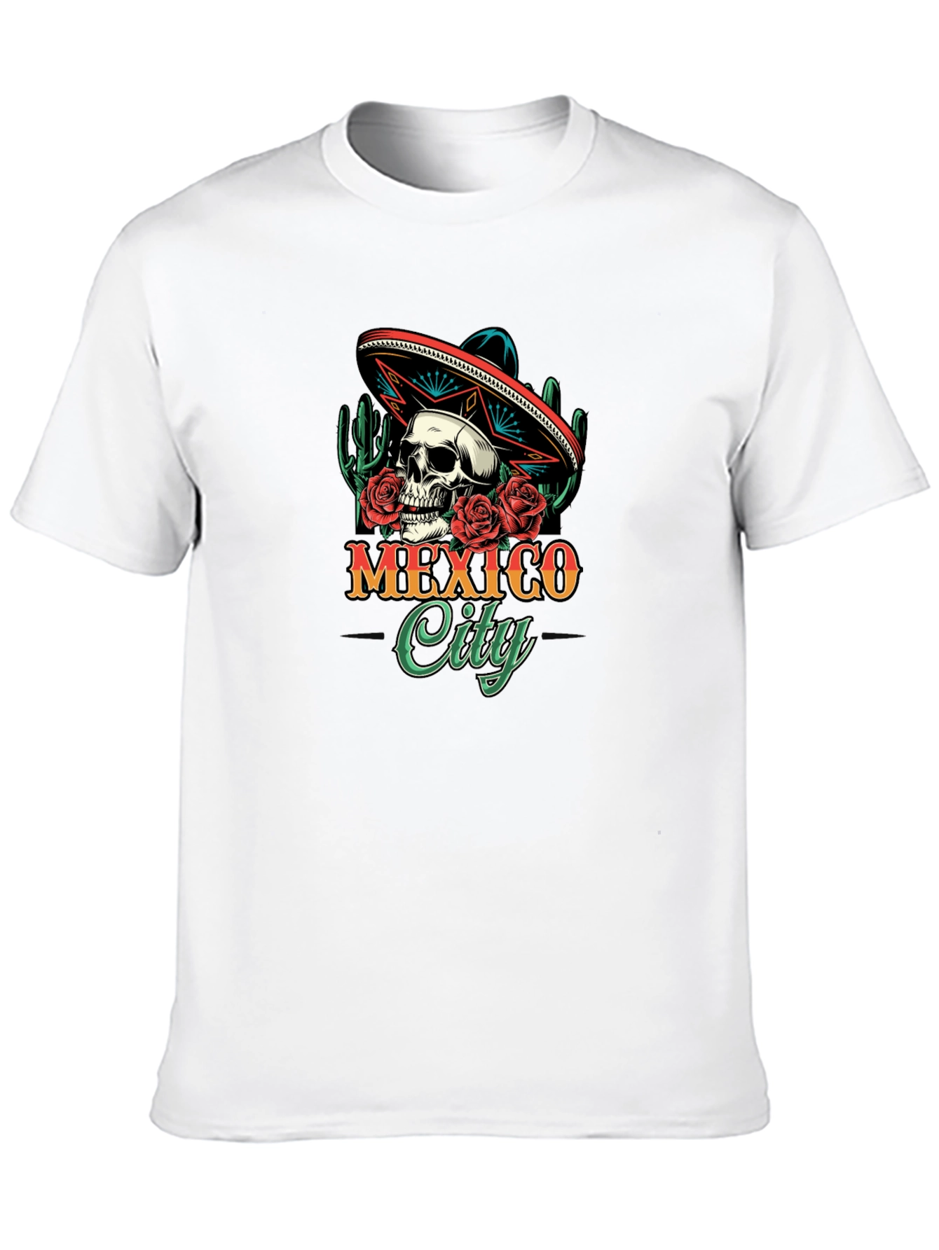 Mexico City Skull Sombrero T-Shirt - Mens Black Tee
