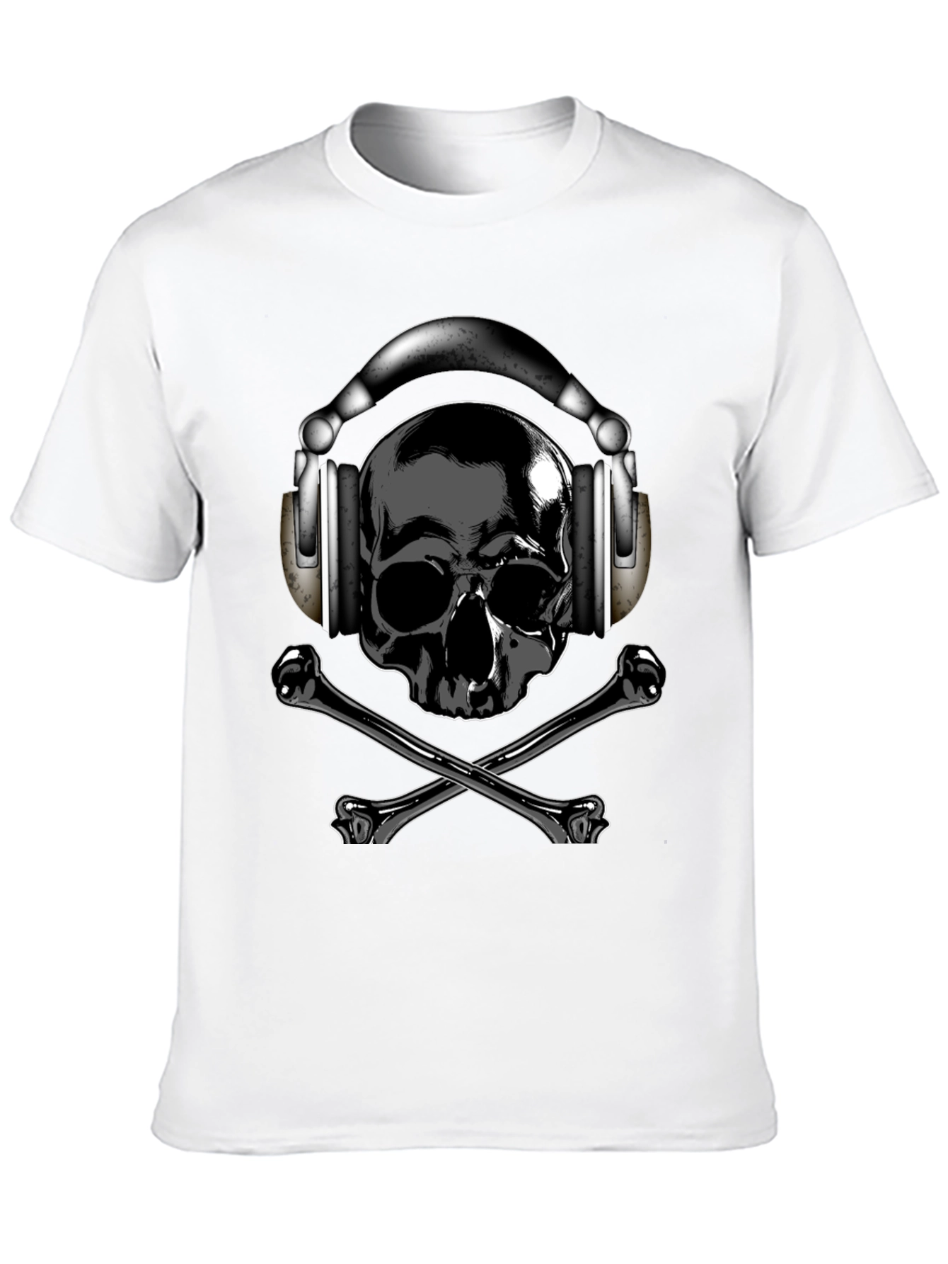 Skull & Crossbones T-Shirt with Headphones - Dark Style