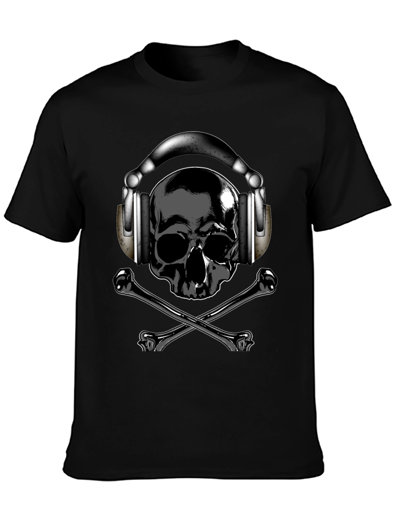 Skull & Crossbones T-Shirt with Headphones - Dark Style