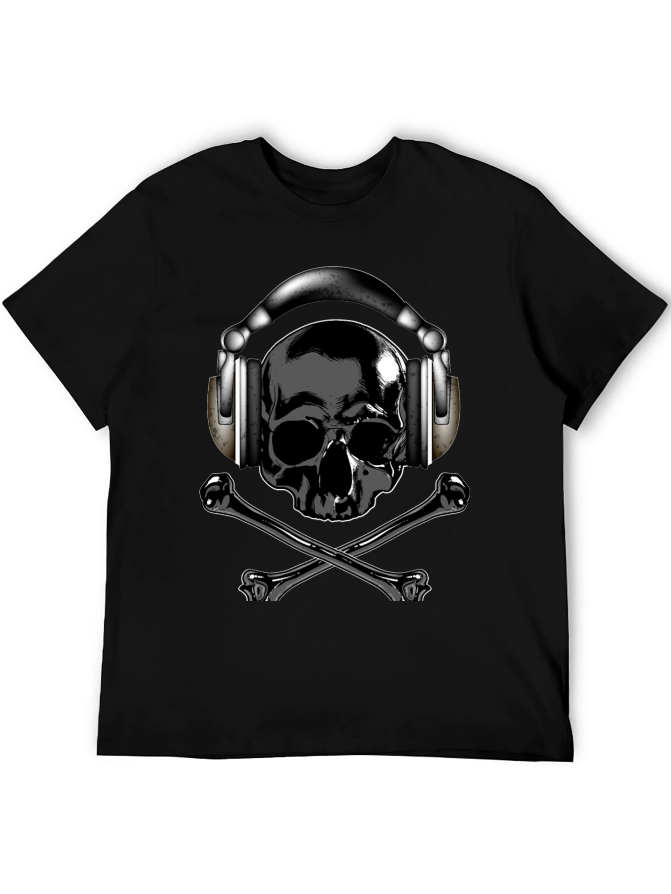 Skull & Crossbones T-Shirt with Headphones - Dark Style