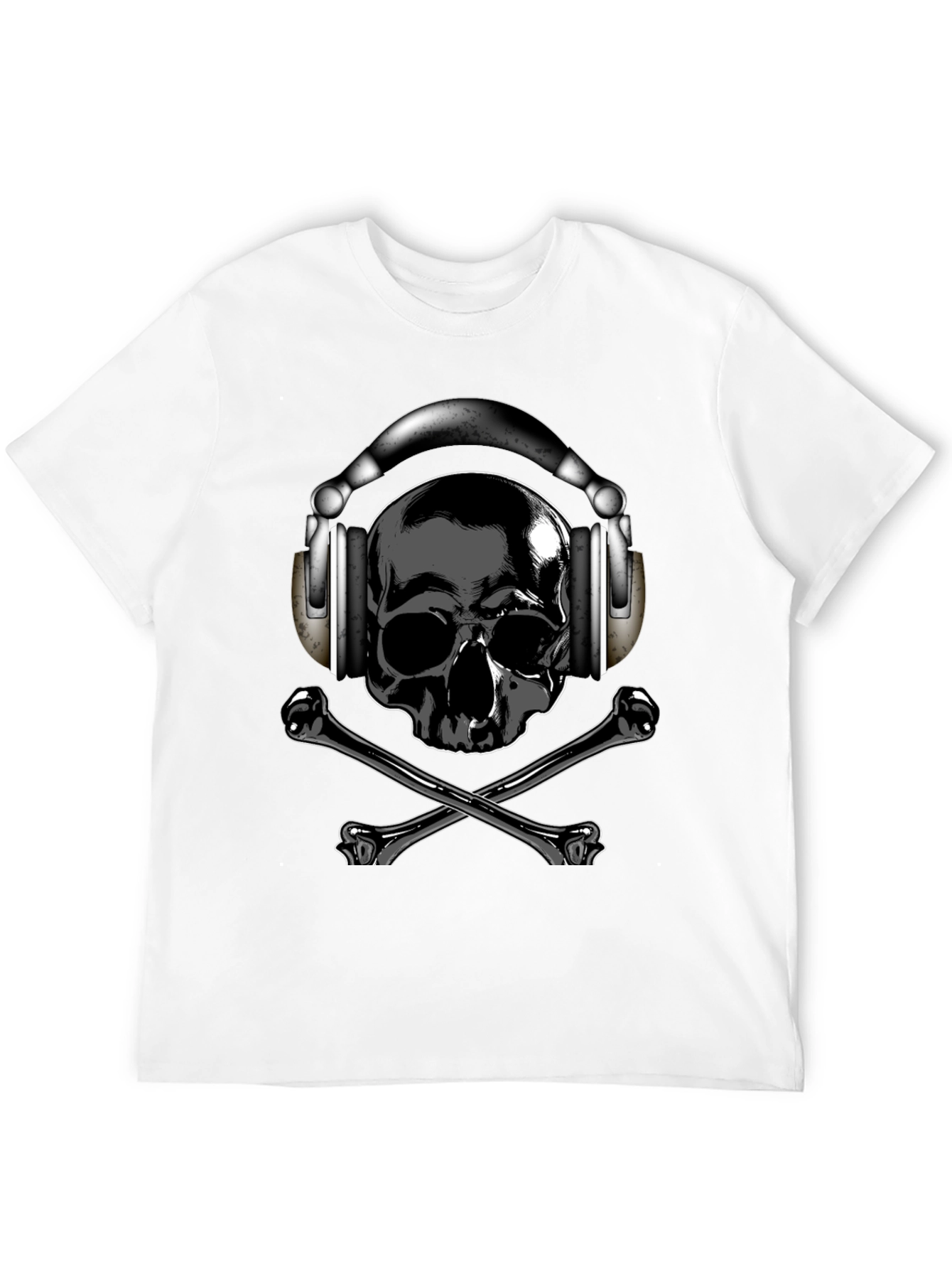 Skull & Crossbones T-Shirt with Headphones - Dark Style