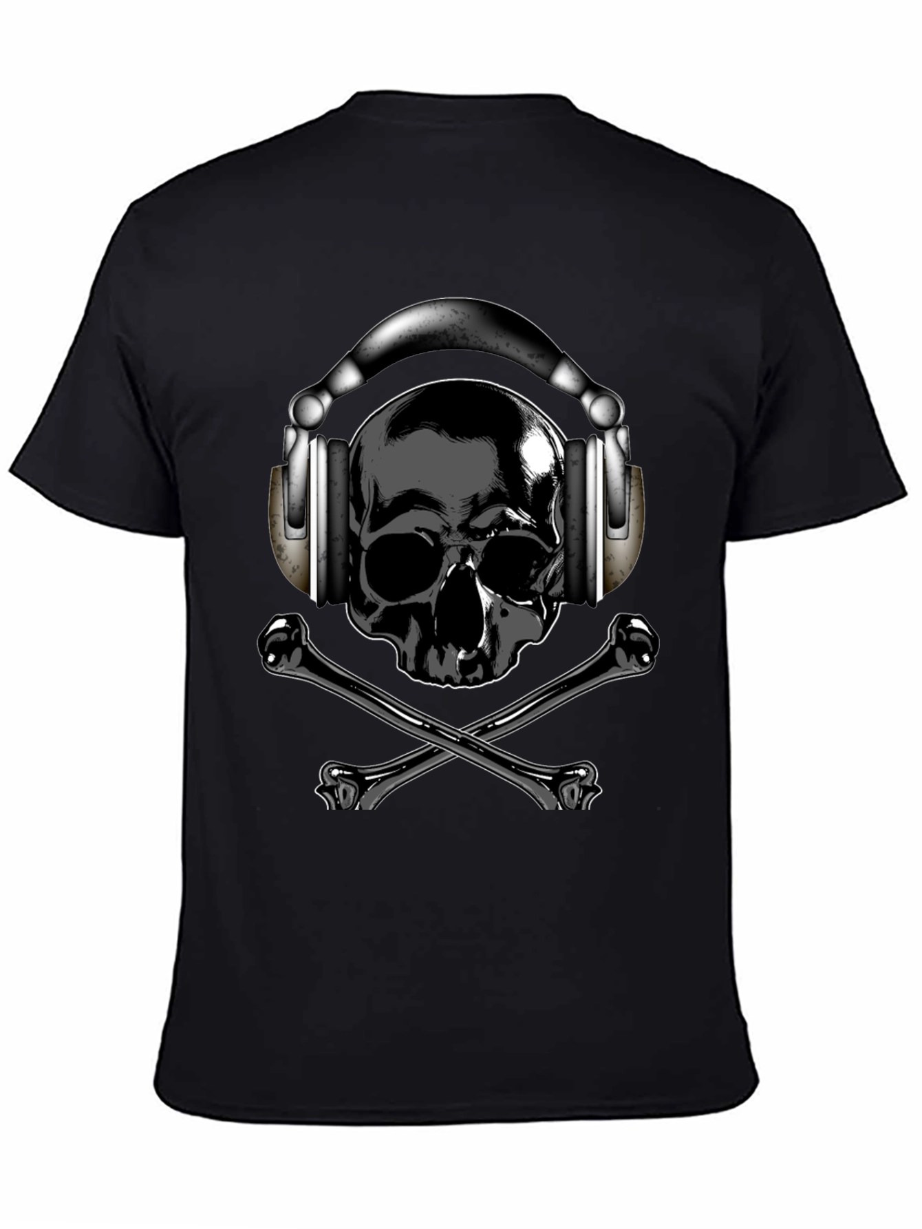 Skull & Crossbones T-Shirt with Headphones - Dark Style