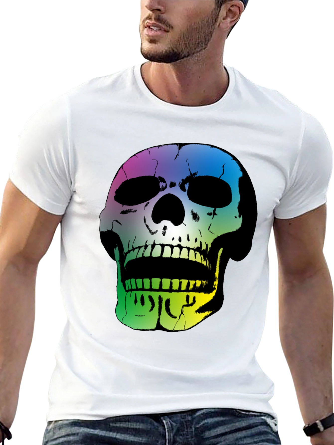 Rainbow Skull Graphic Black T-Shirt