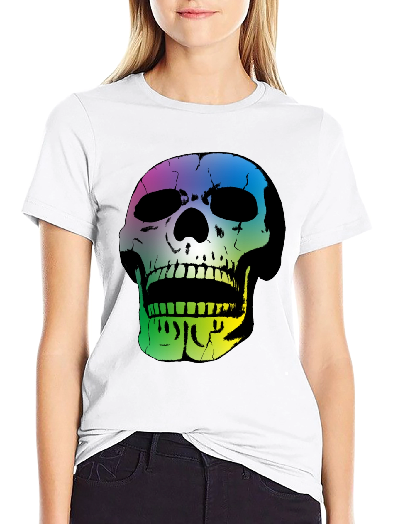 Rainbow Skull Graphic Black T-Shirt