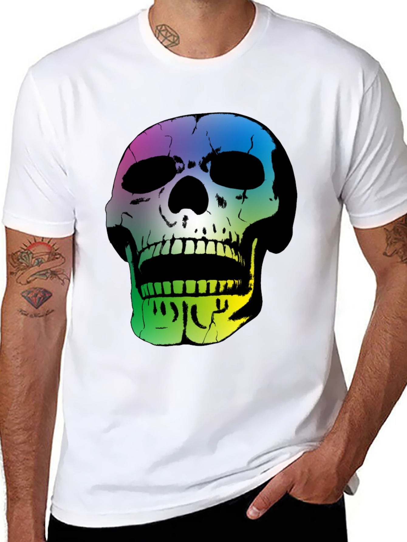 Rainbow Skull Graphic Black T-Shirt