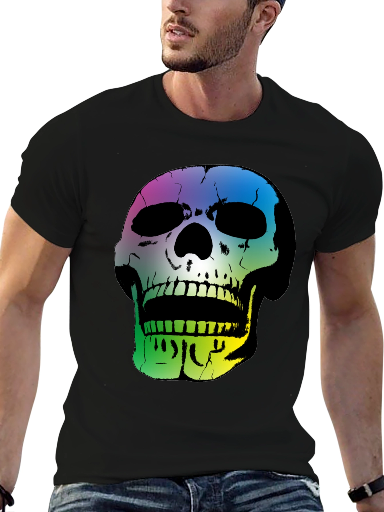 Rainbow Skull Graphic Black T-Shirt
