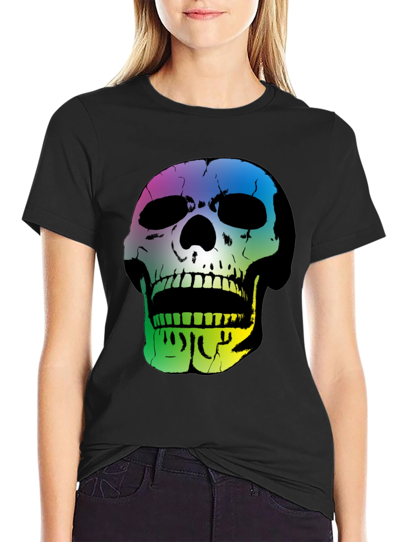 Rainbow Skull Graphic Black T-Shirt
