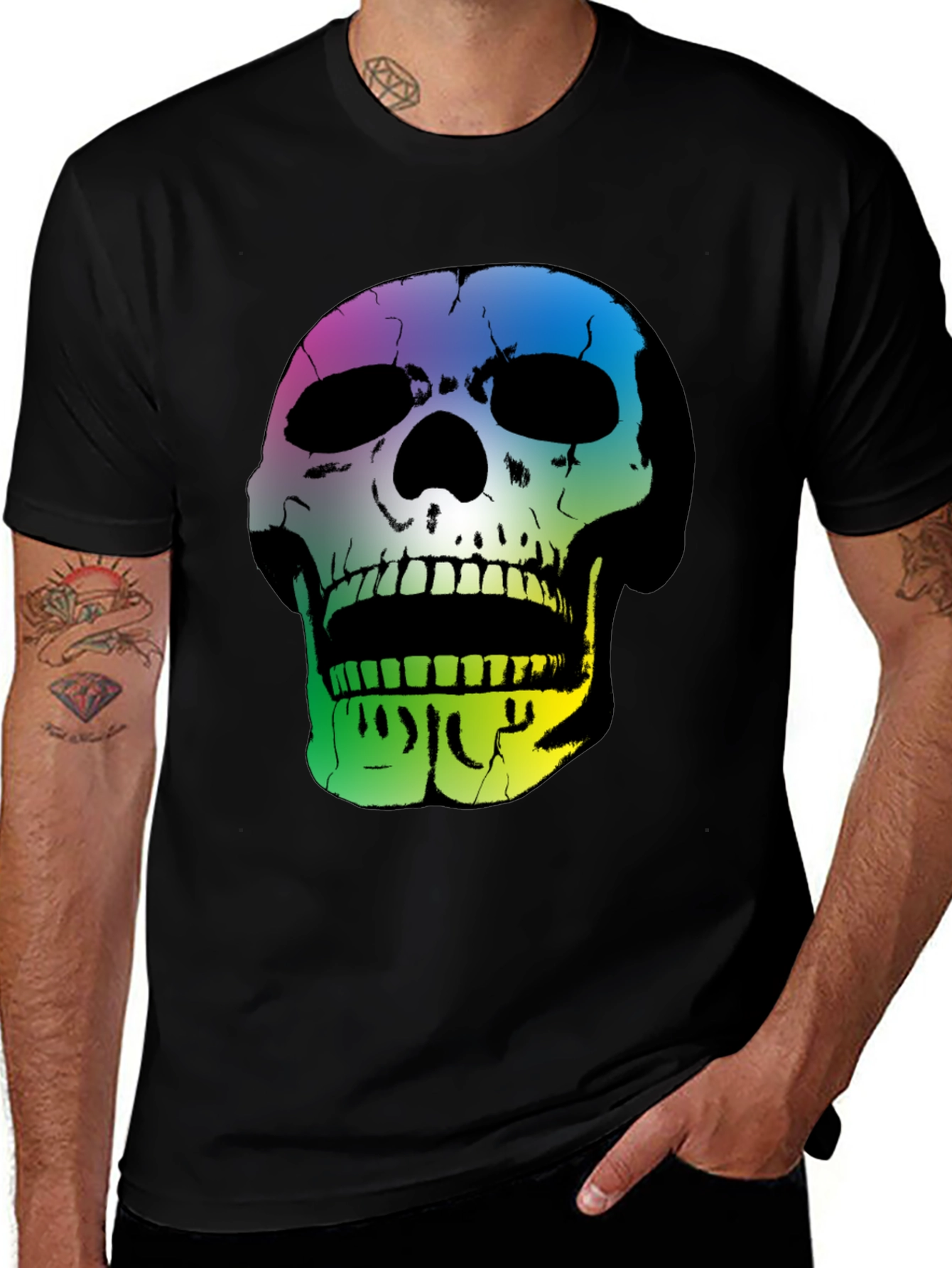 Rainbow Skull Graphic Black T-Shirt