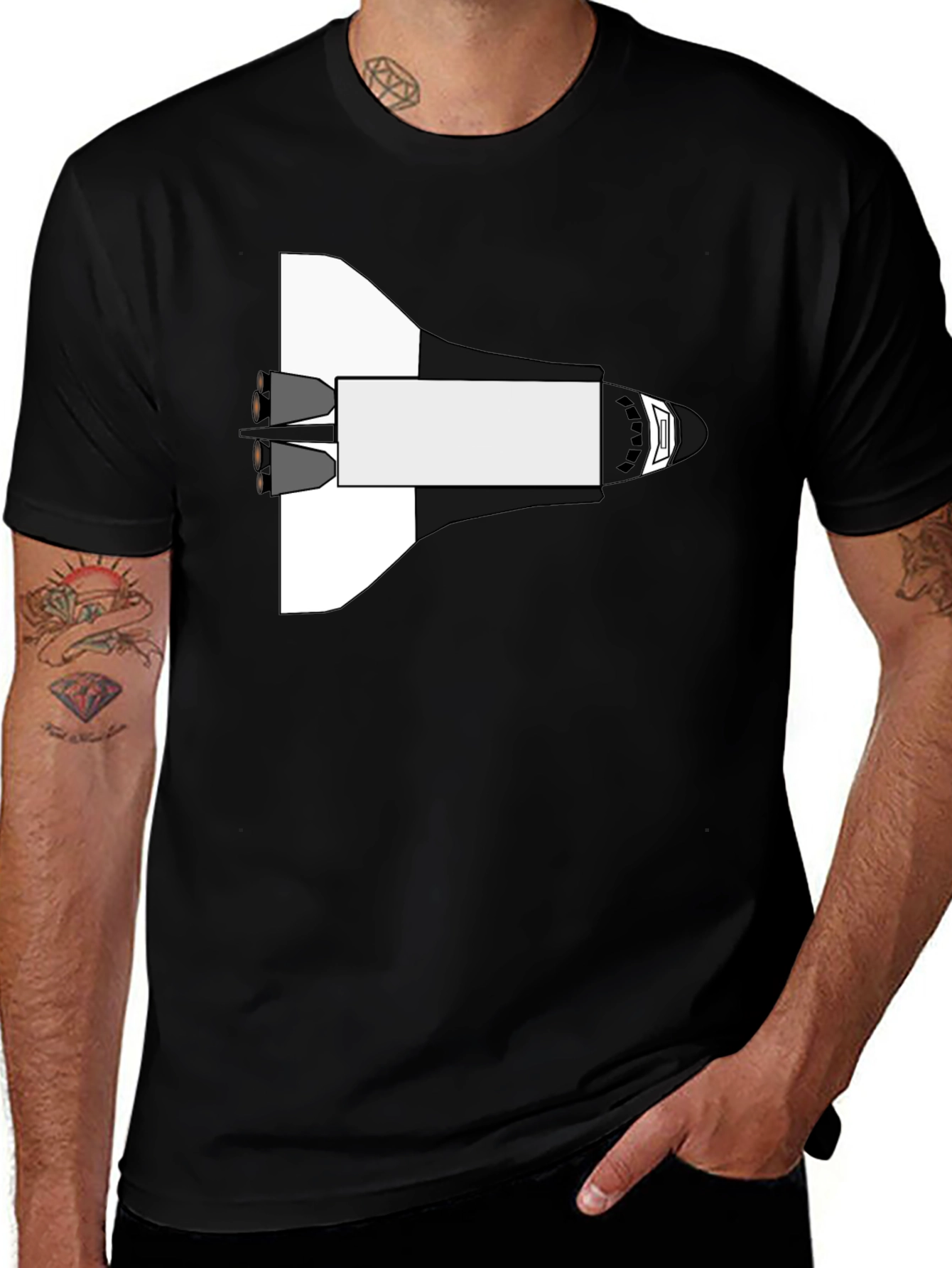 Space Shuttle Graphic Tee - Black Cotton Blend