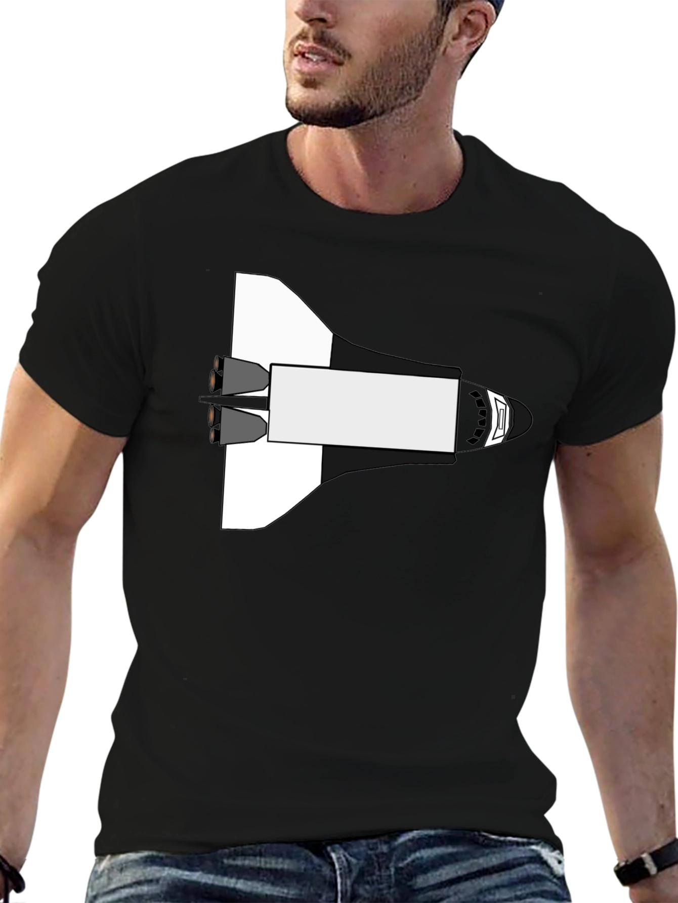 Space Shuttle Graphic Tee - Black Cotton Blend