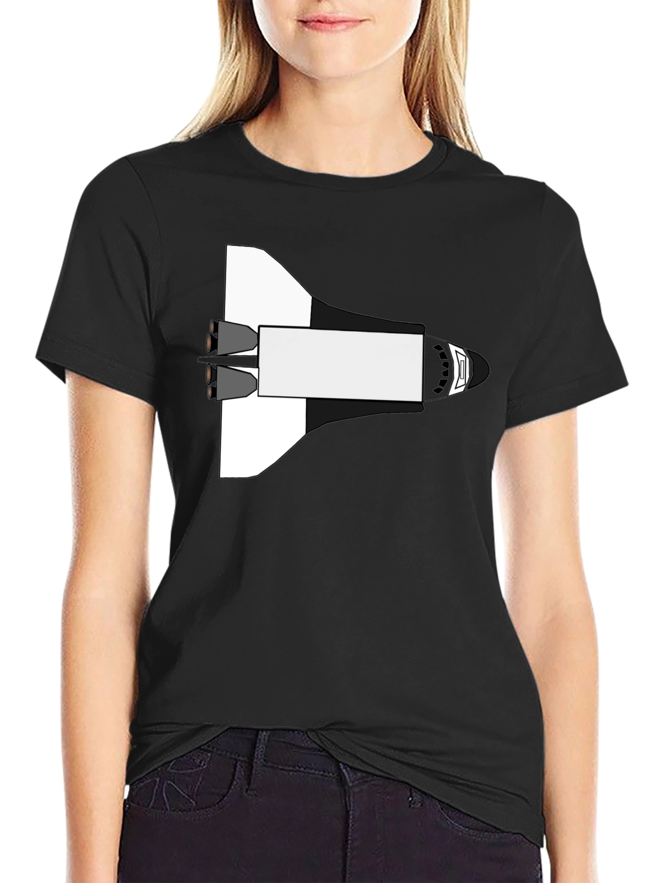Space Shuttle Graphic Tee - Black Cotton Blend