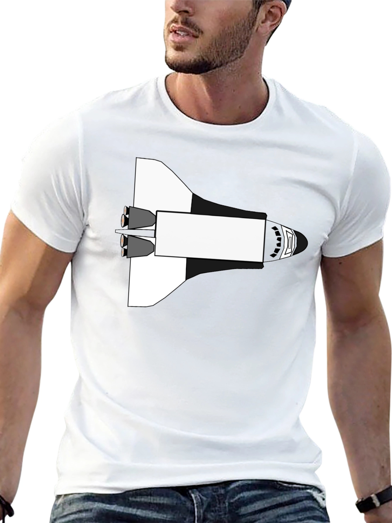Space Shuttle Graphic Tee - Black Cotton Blend