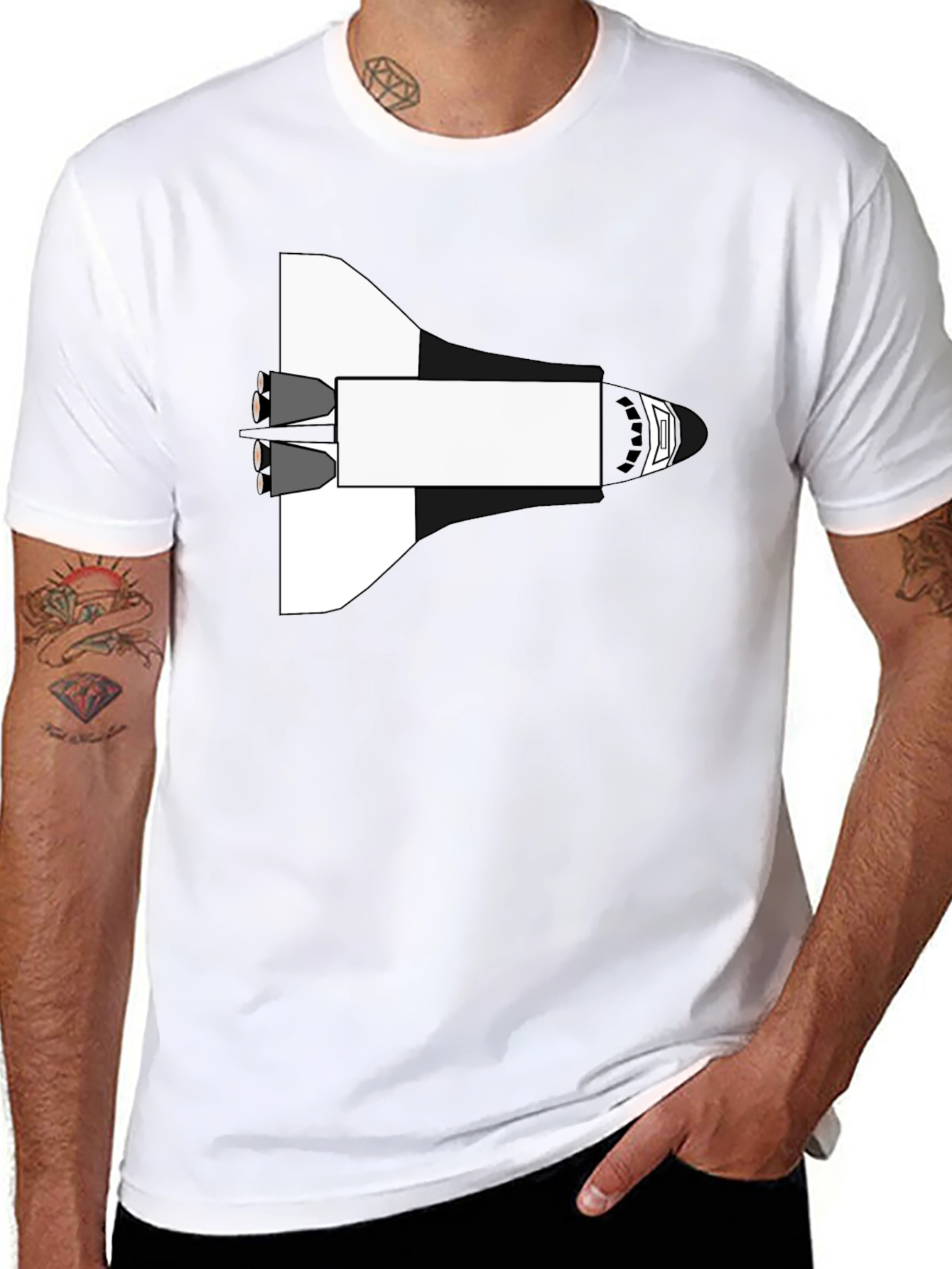 Space Shuttle Graphic Tee - Black Cotton Blend