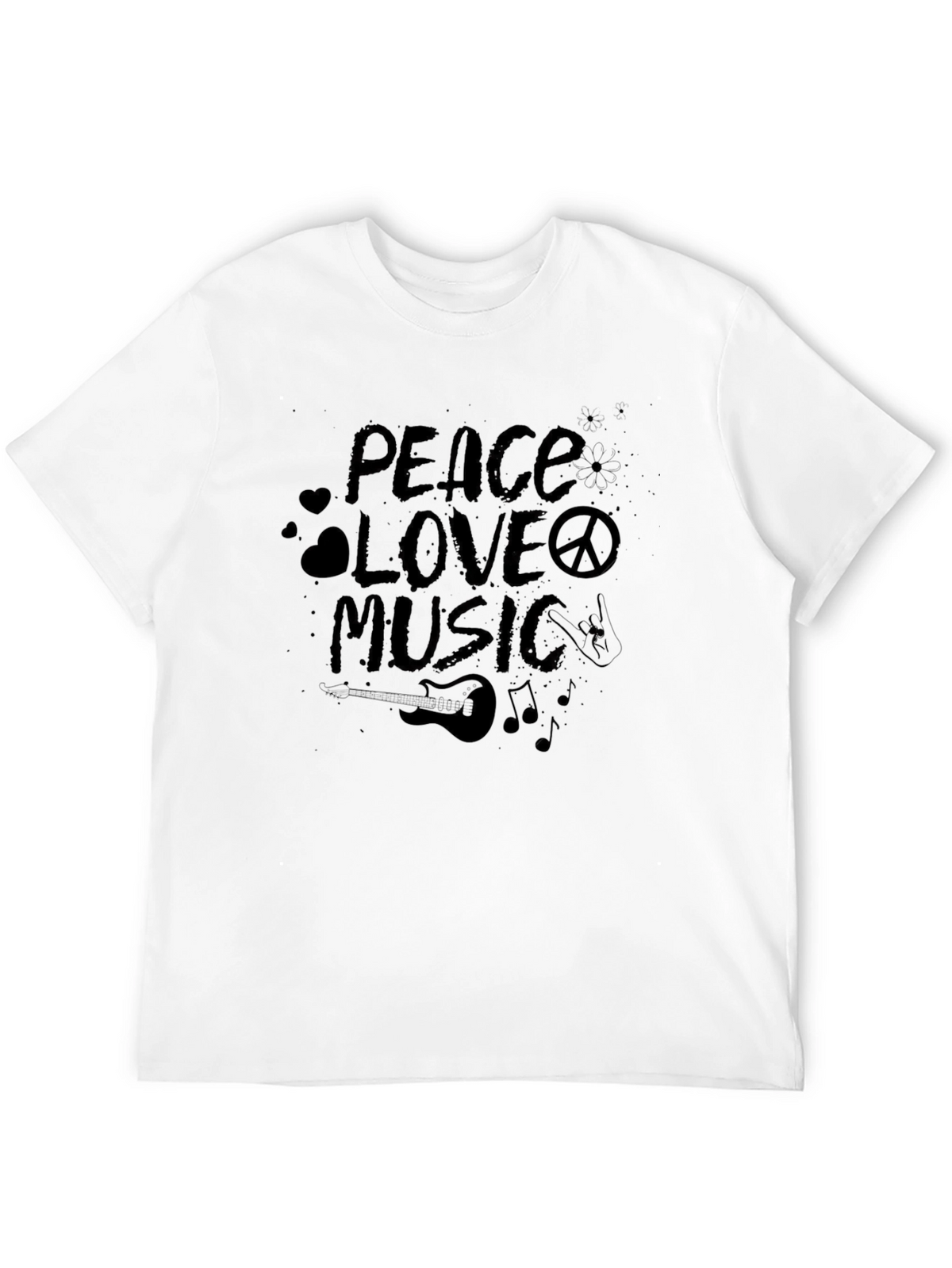 Peace Love Music Graphic Black T-Shirt