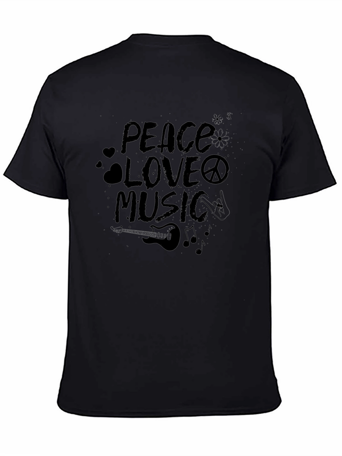 Peace Love Music Graphic Black T-Shirt