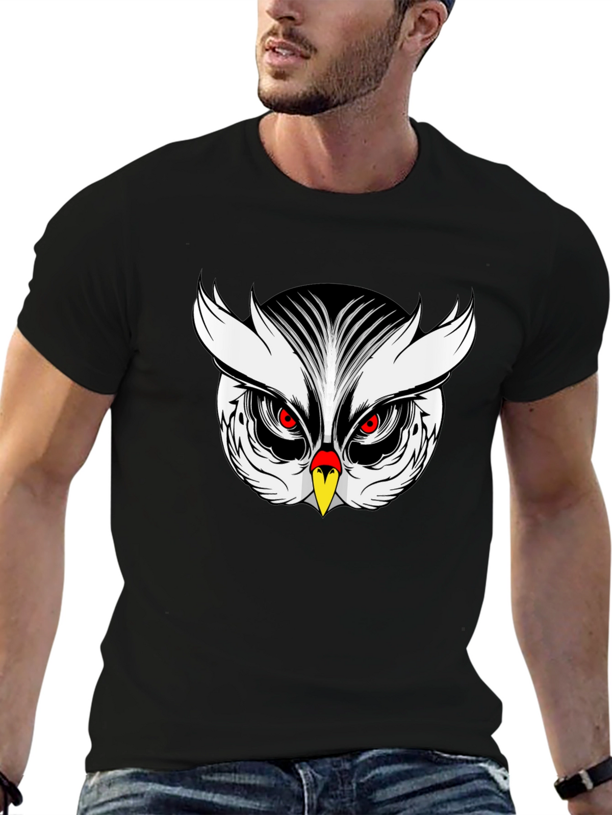 Owl Graphic Black T-Shirt Mens Fashion Tee