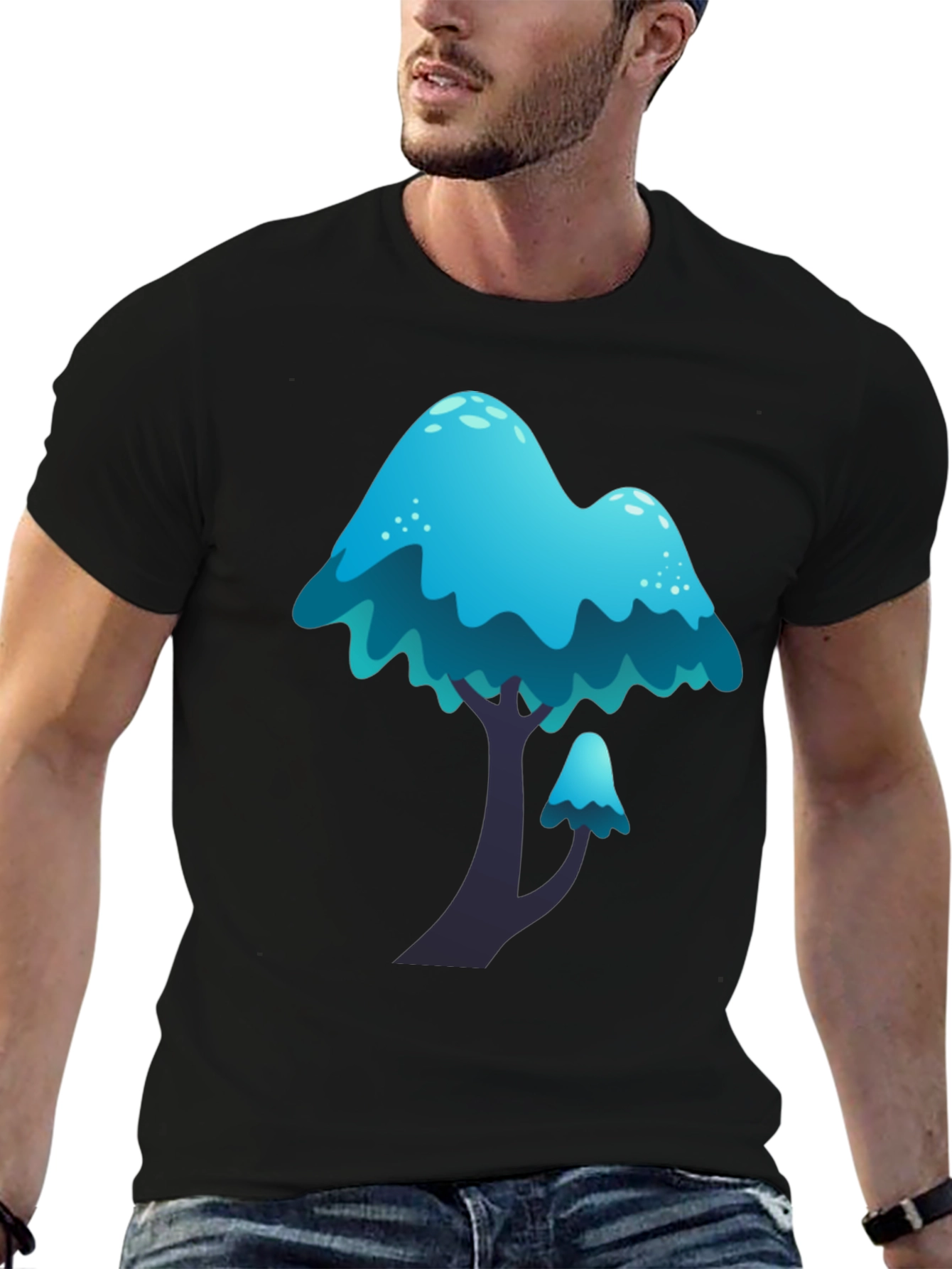 Blue Mushroom Graphic Tee - Funky Casual Wear