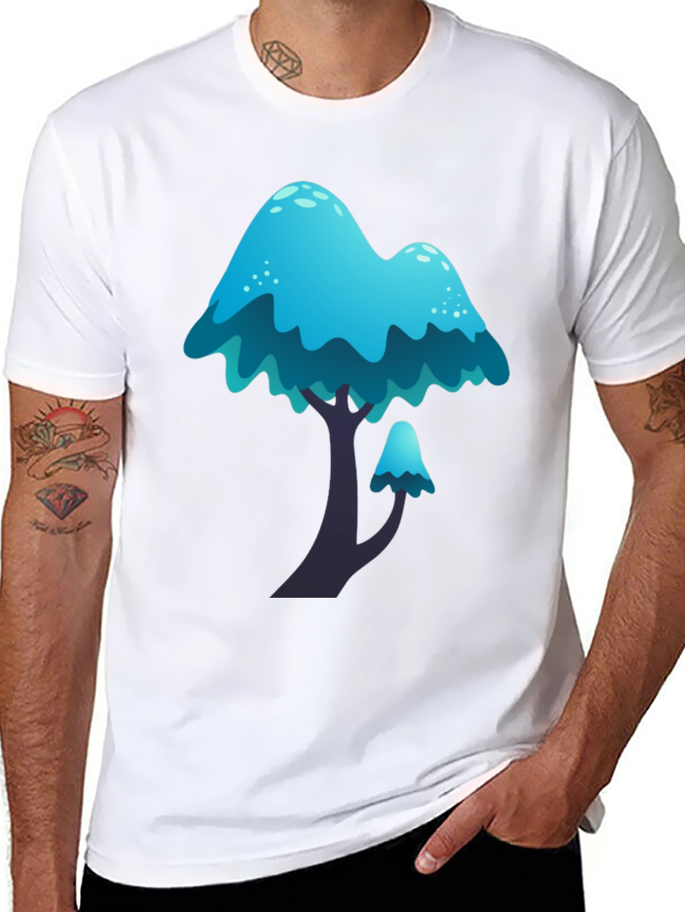 Blue Mushroom Graphic Tee - Funky Casual Wear