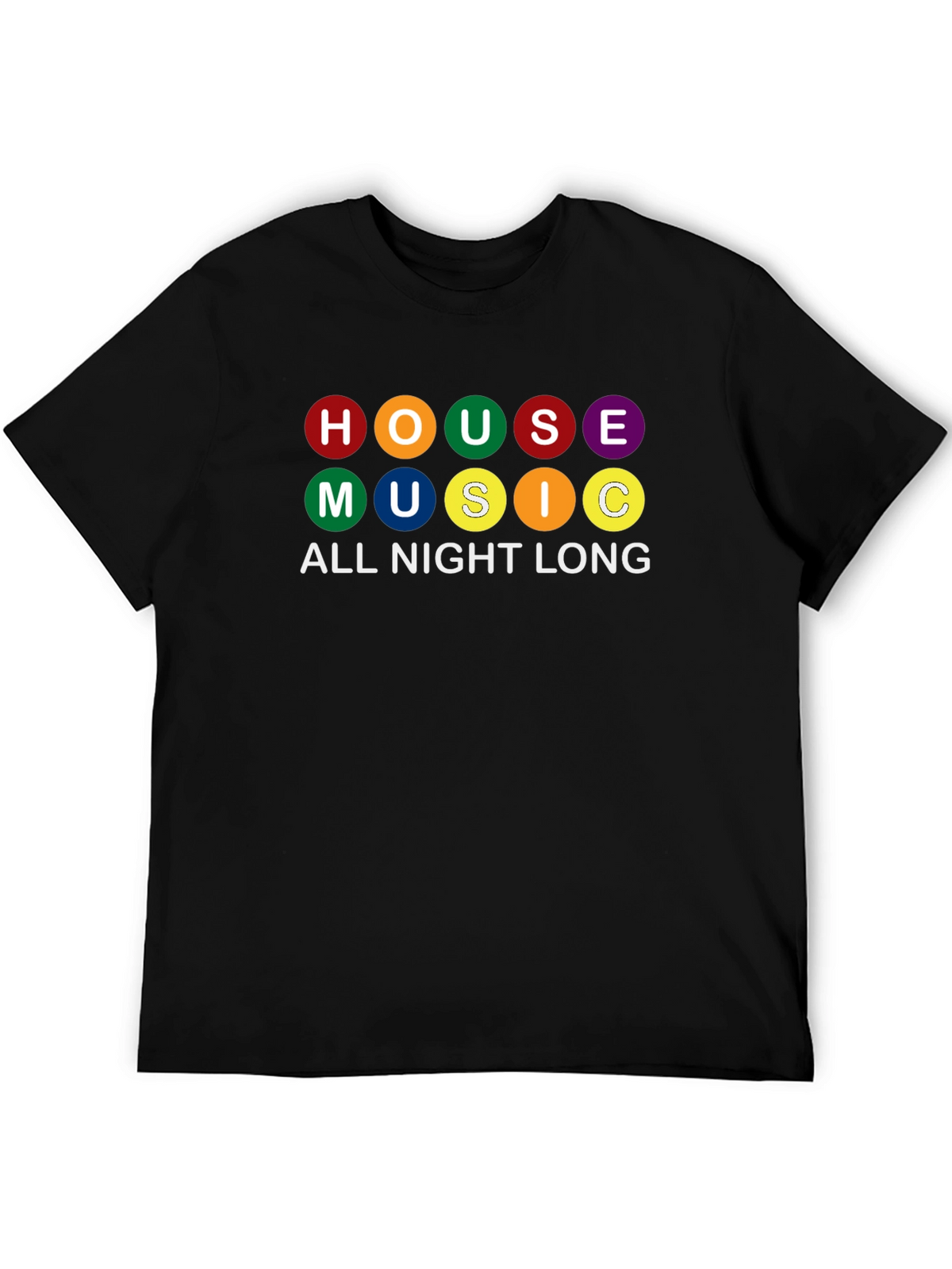 House Music All Night Long Black Graphic T-Shirt