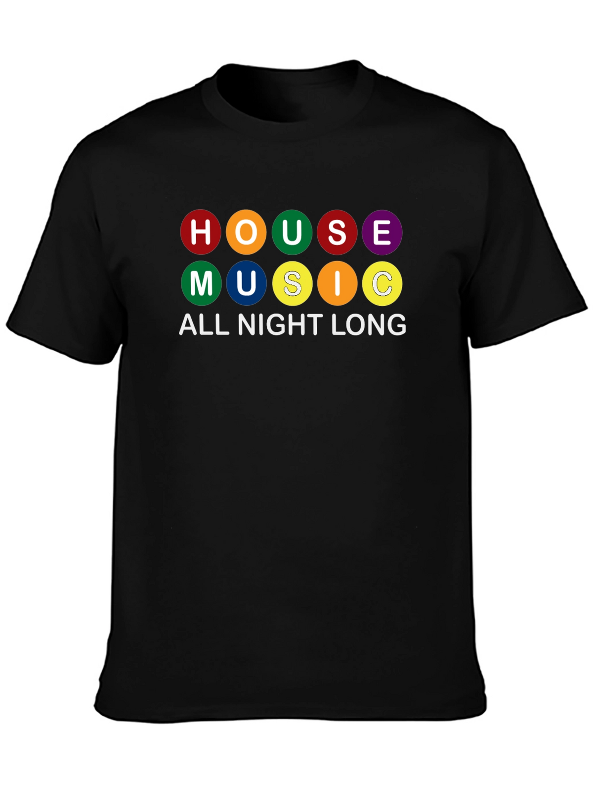 House Music All Night Long Black Graphic T-Shirt