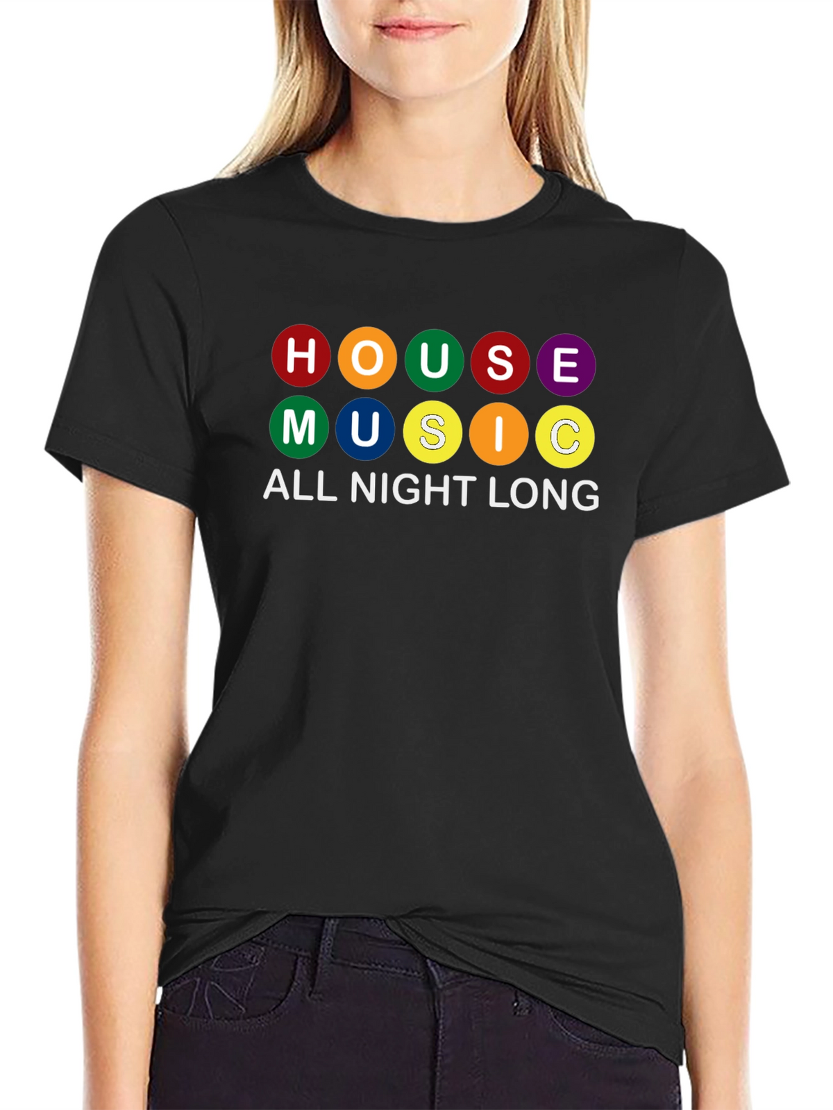 House Music All Night Long Black Graphic T-Shirt