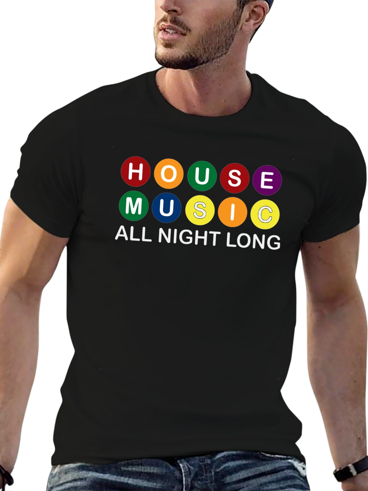 House Music All Night Long Black Graphic T-Shirt