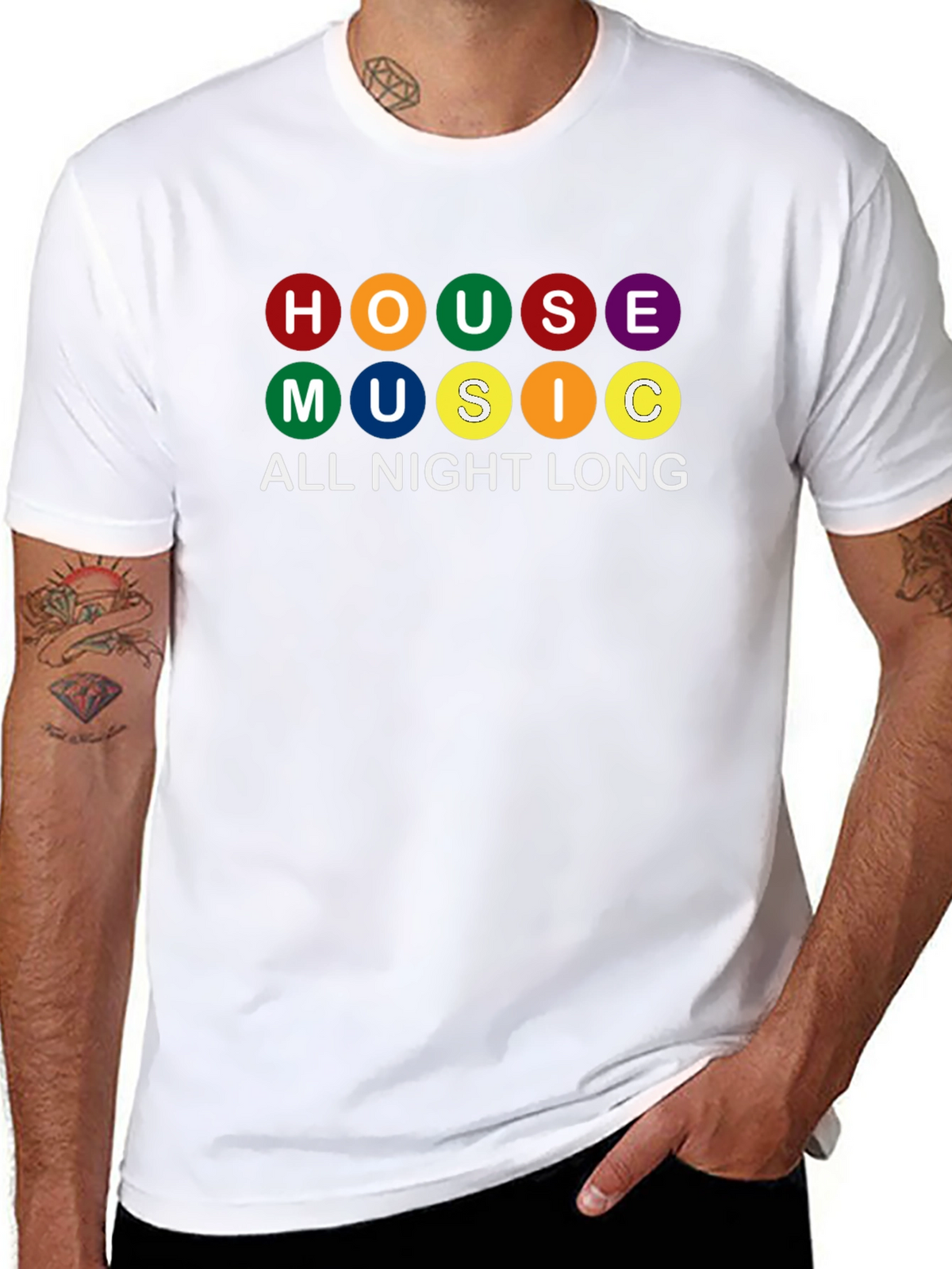 House Music All Night Long Black Graphic T-Shirt