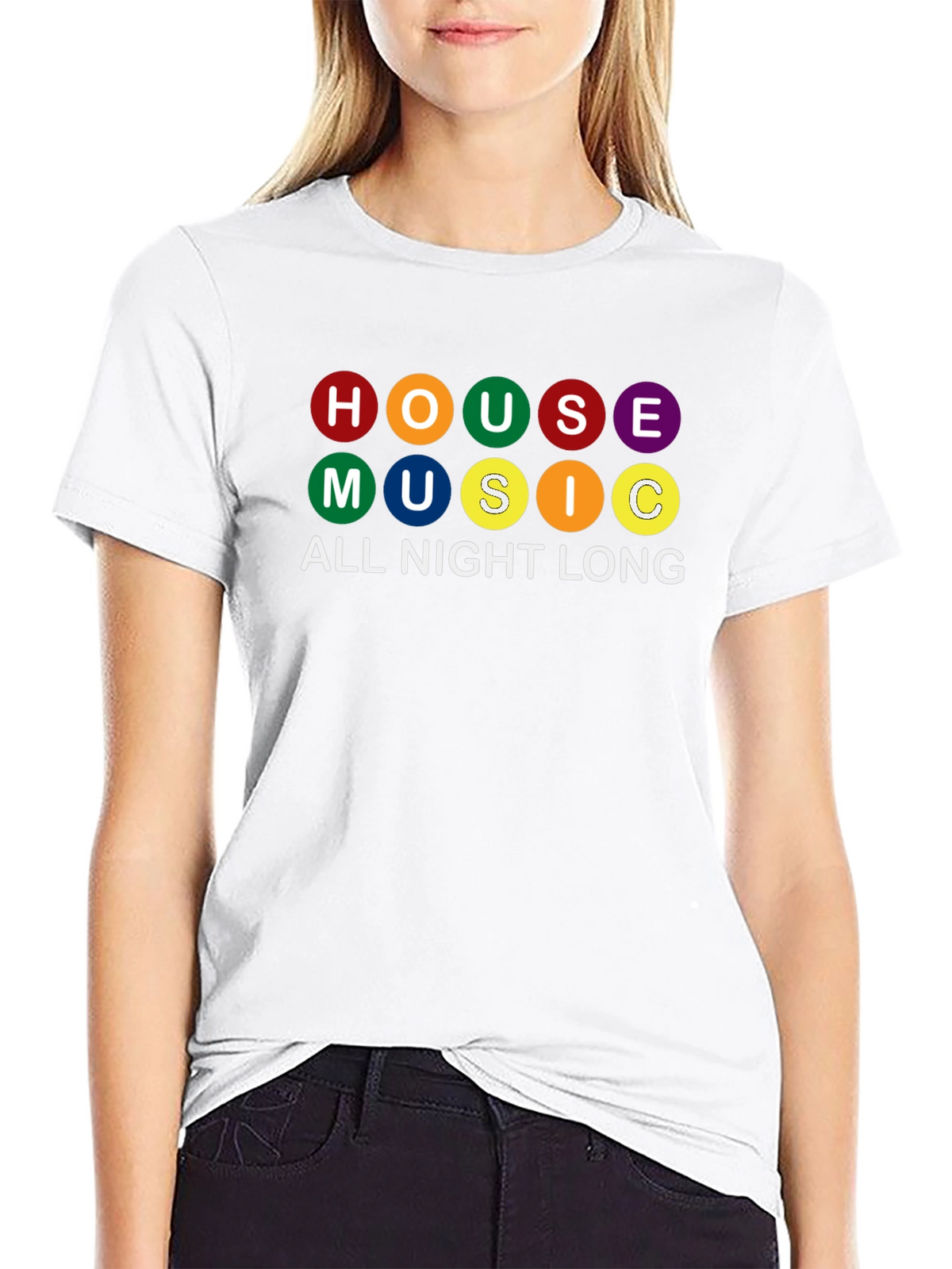 House Music All Night Long Black Graphic T-Shirt